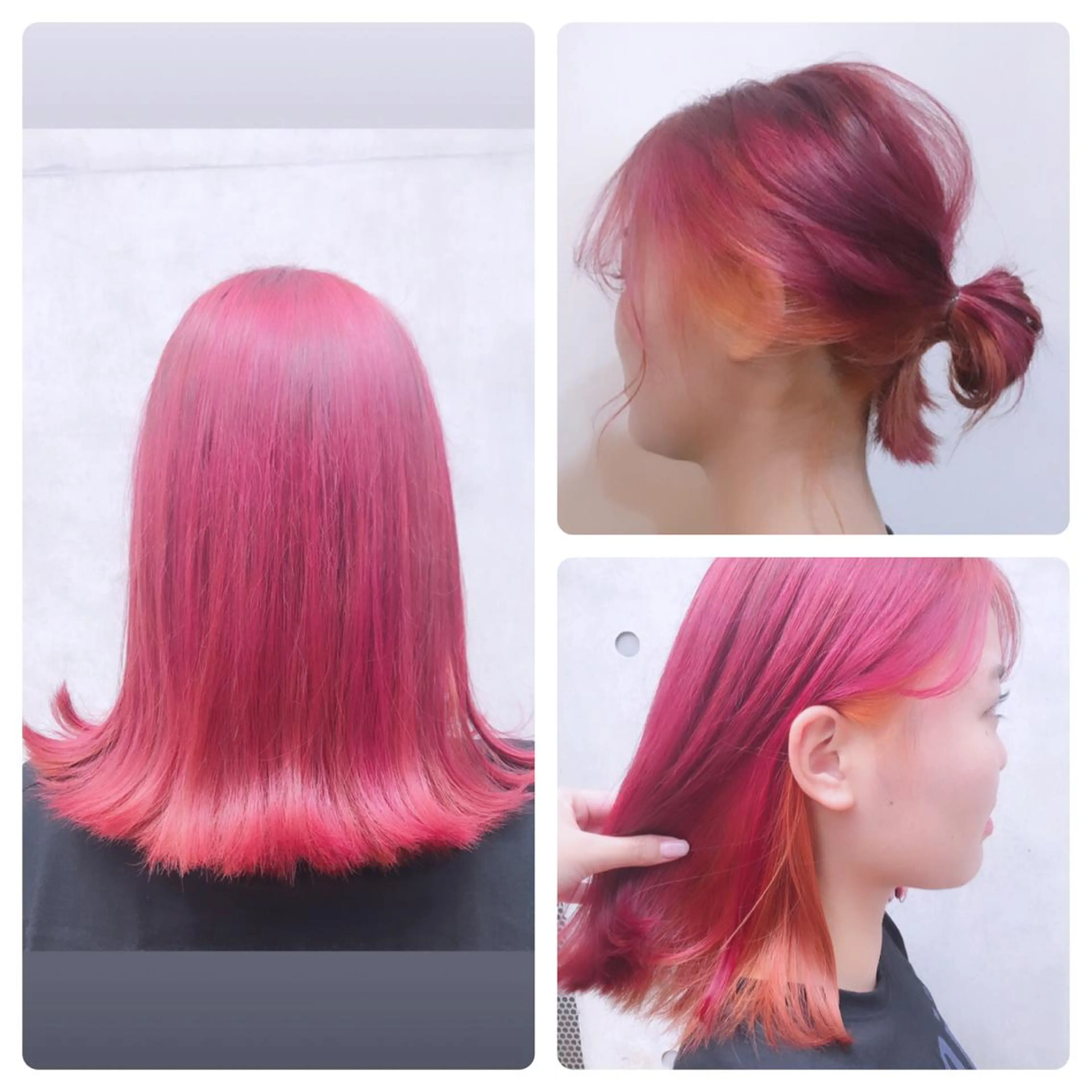 ミディアム カラー ヘアアレンジ オレンジ ピンクカラー 韓国風ヘア まつげと美容室/ 個室/瀬戸 一菜のヘアスタイル