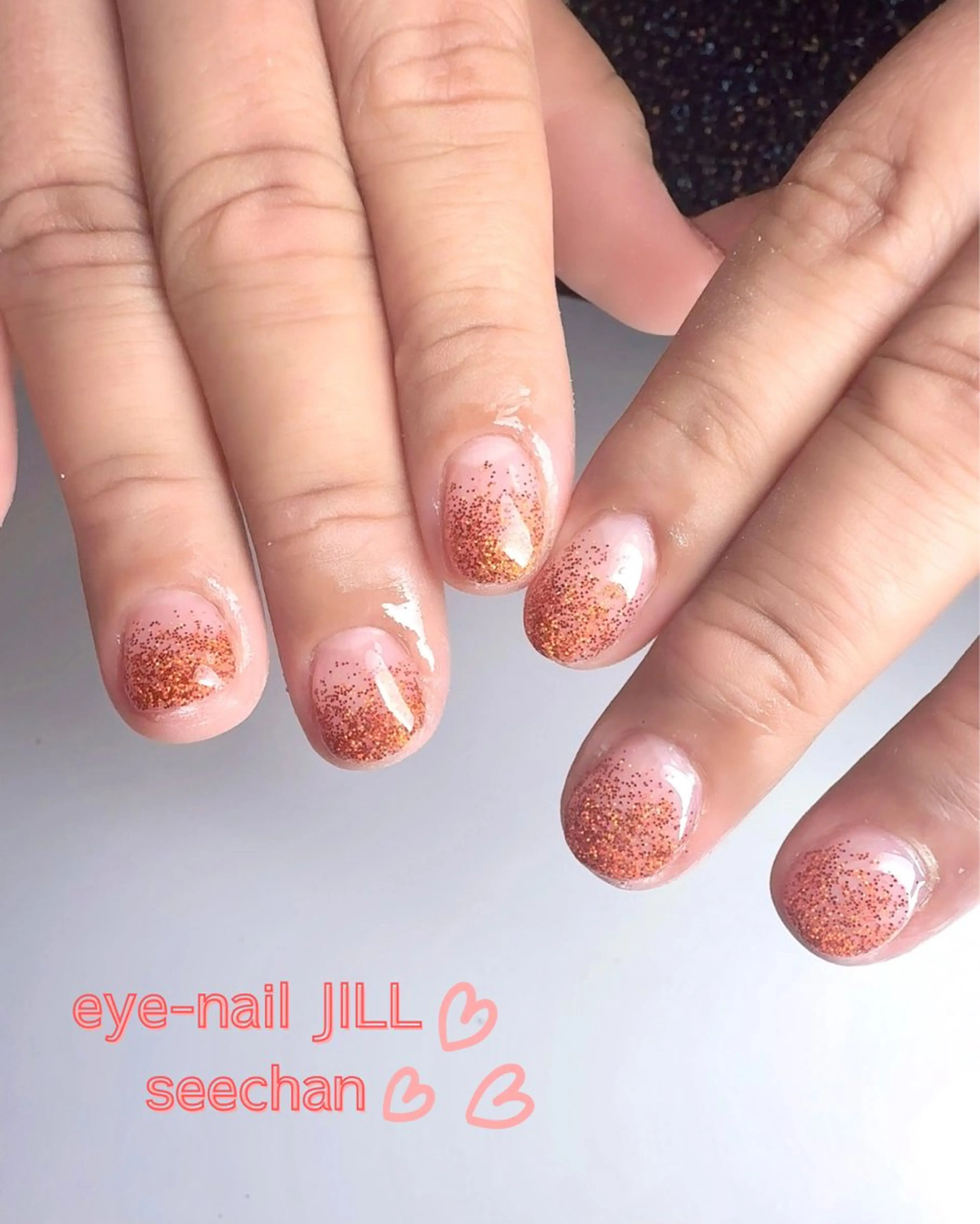 ネイル ラメ(グリッター) ラメグラデーション オレンジ ハンドネイル JILL seechanのネイルデザイン