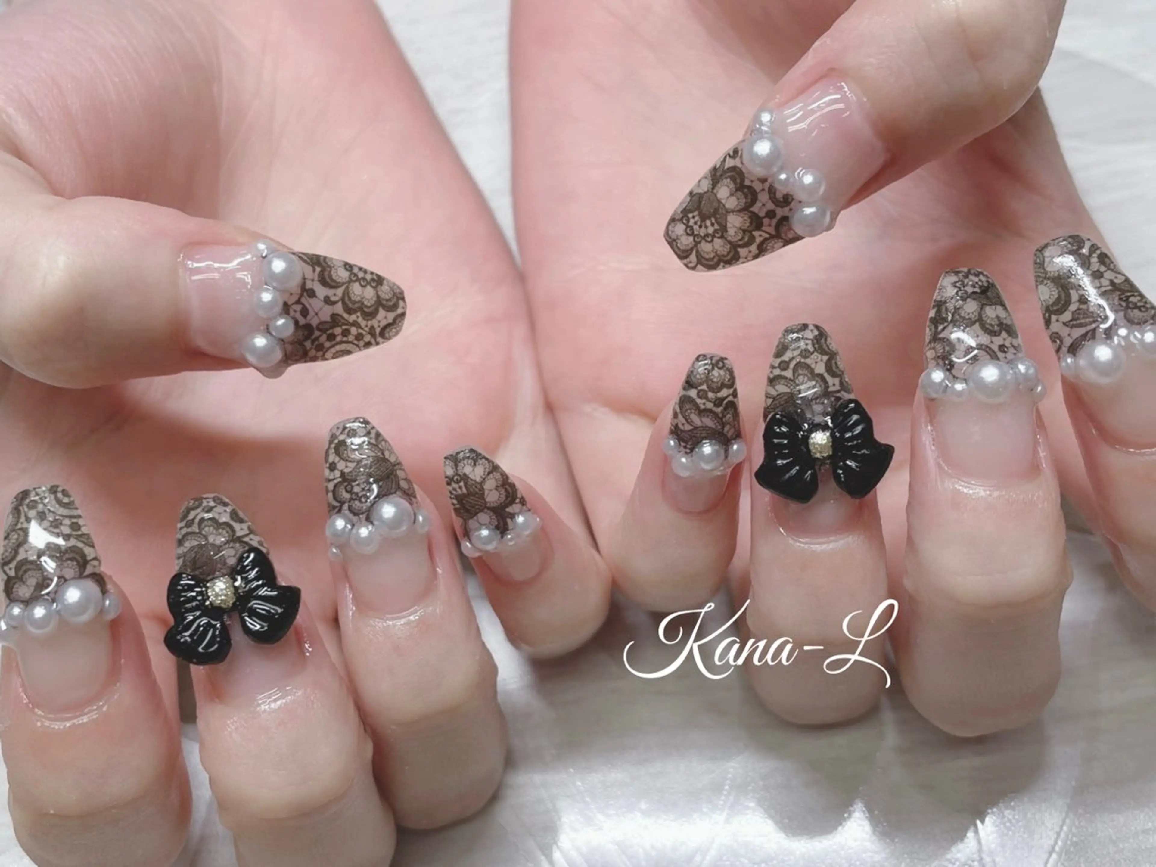 ネイル フレンチネイル ジェルネイル 韓国ネイル レース パラジェル 芦辺 香奈のネイルデザイン