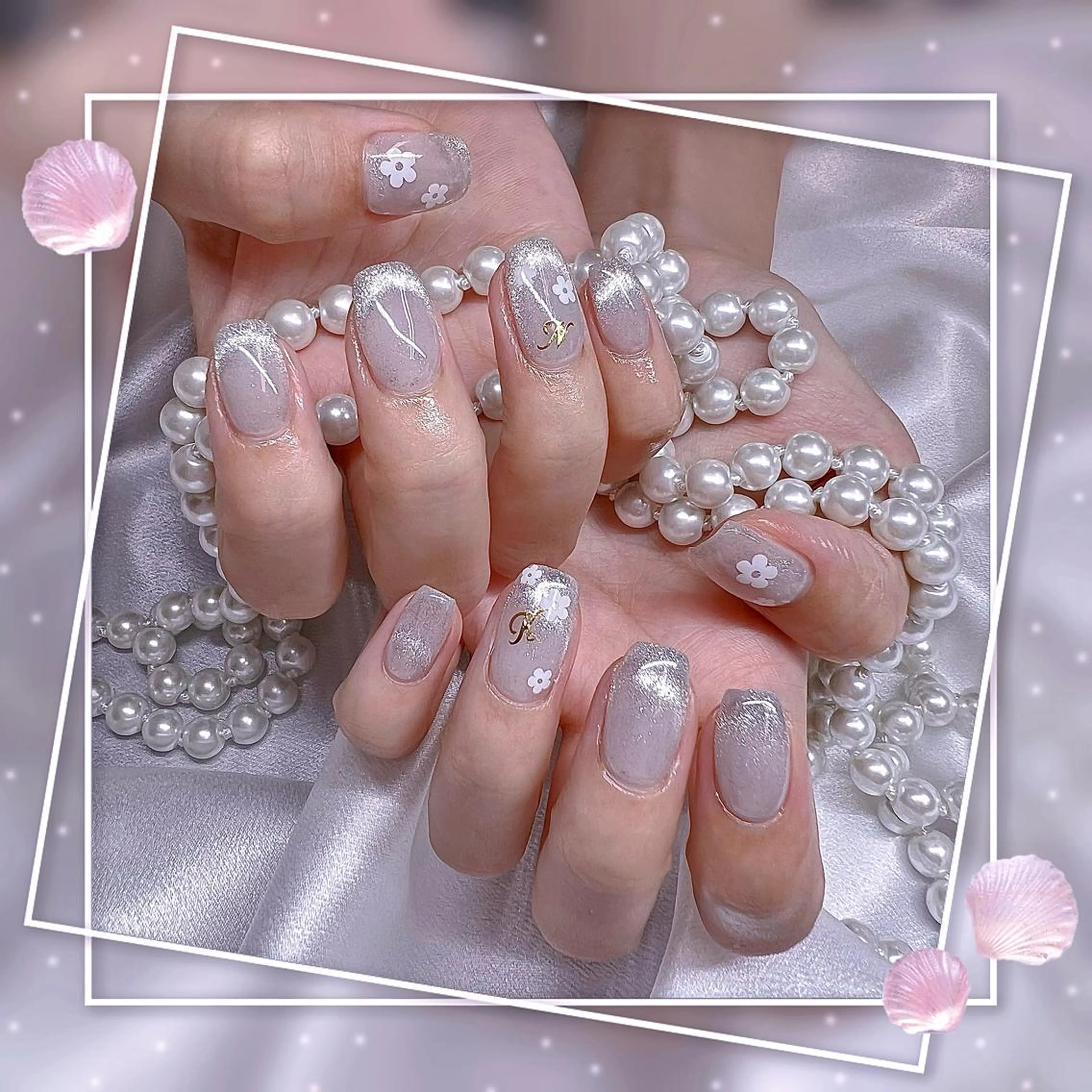 ネイル フレンチネイル キラキラネイル 韓国ネイル マグネットネイル マグネットフレンチ ハンドネイル Chill Nailsalonのネイルデザイン