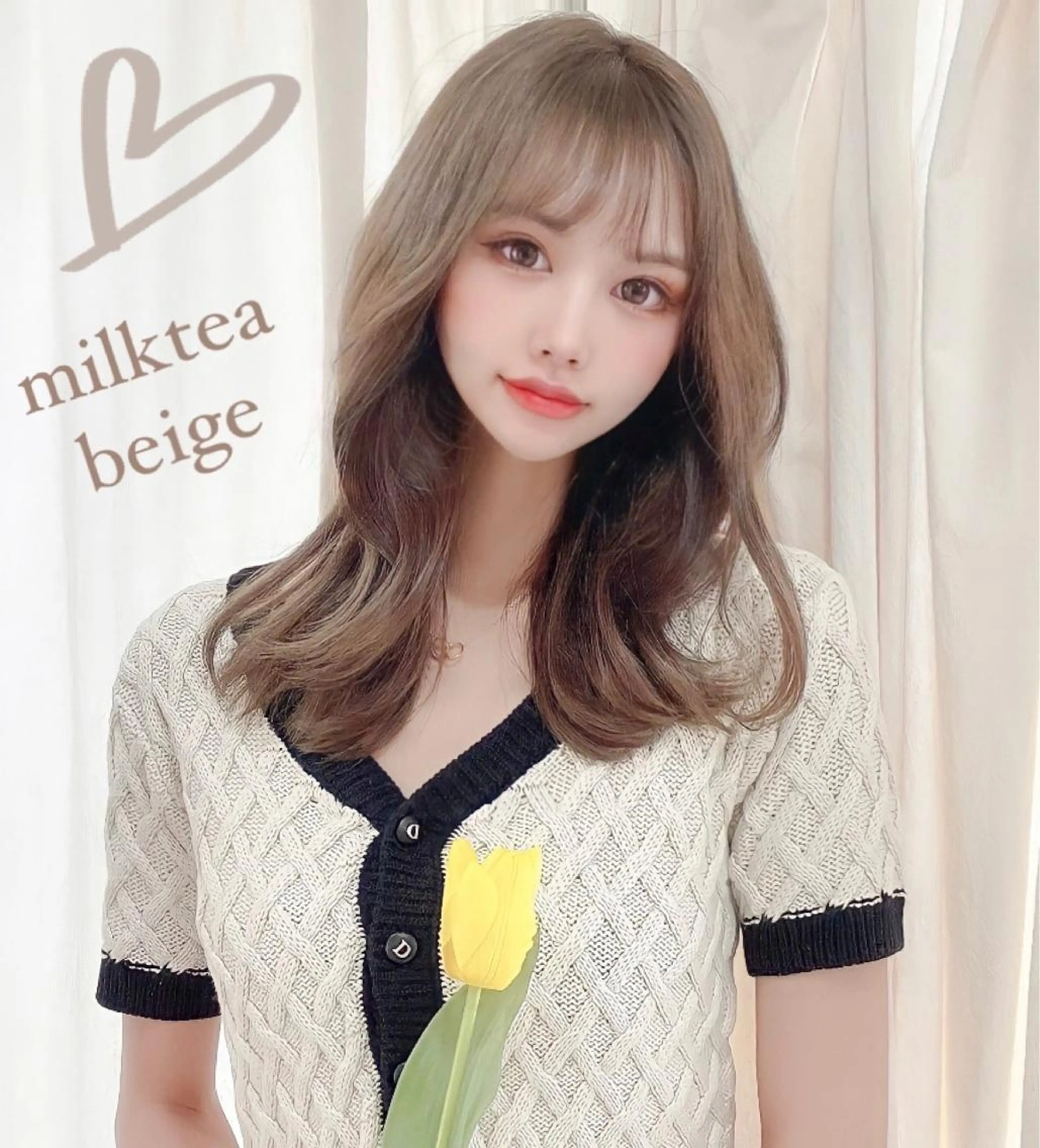 セミロング カラー ベージュカラー ミルクティーベージュ くびれヘア 韓国風ヘア カット 縮毛矯正 トリートメント ブリーチなし透明感カ ラー×韓国ヘア♡ヒデのヘアスタイル