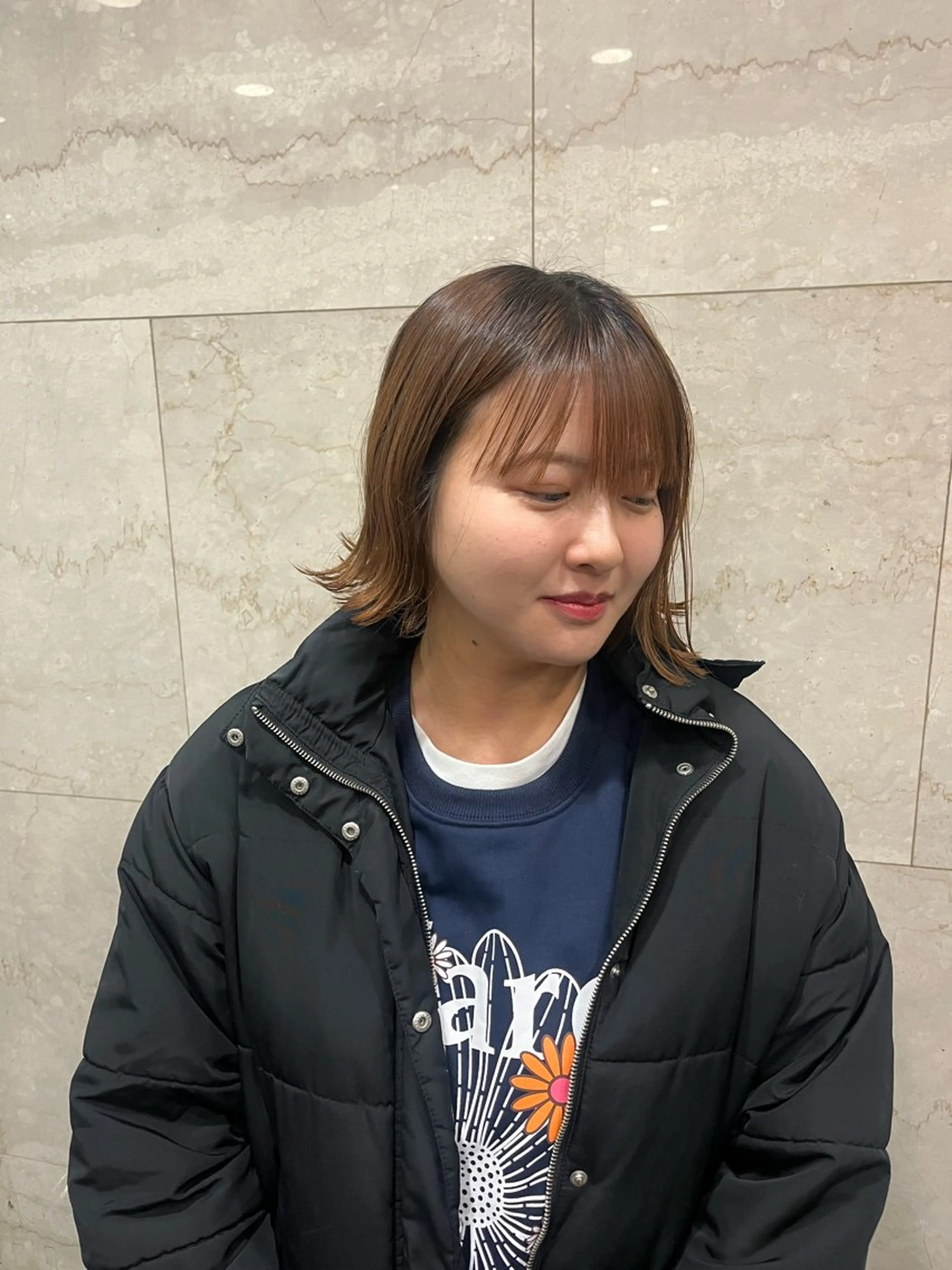 カラー パーマ えんぐちとも／透明感 カラー／博多ボブのヘアスタイル