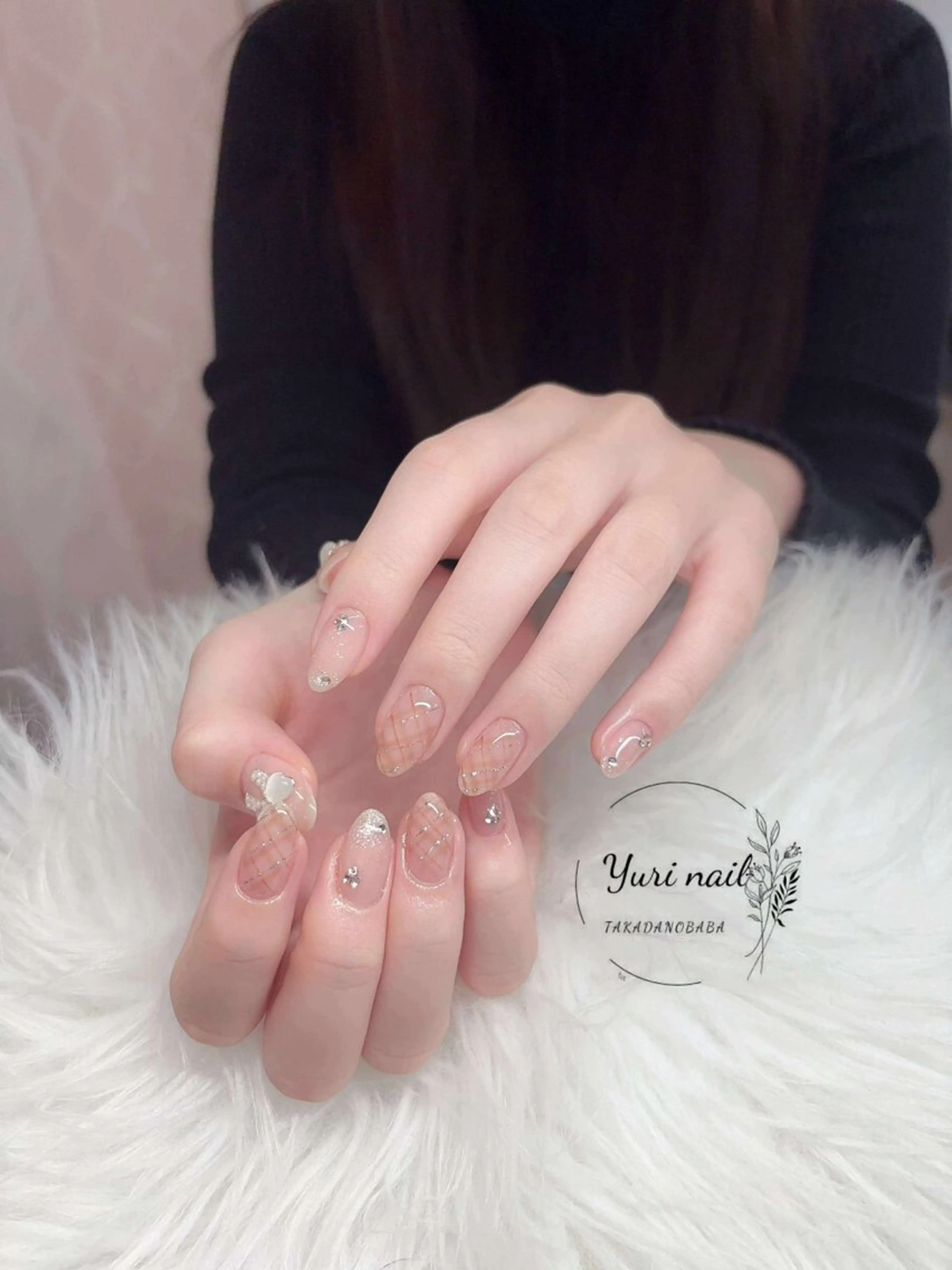 ネイル ボルドー ブラウン チークネイル ドット フットネイル ハンドネイル yurinail所属・yuri nail 高田馬場のネイルデザイン