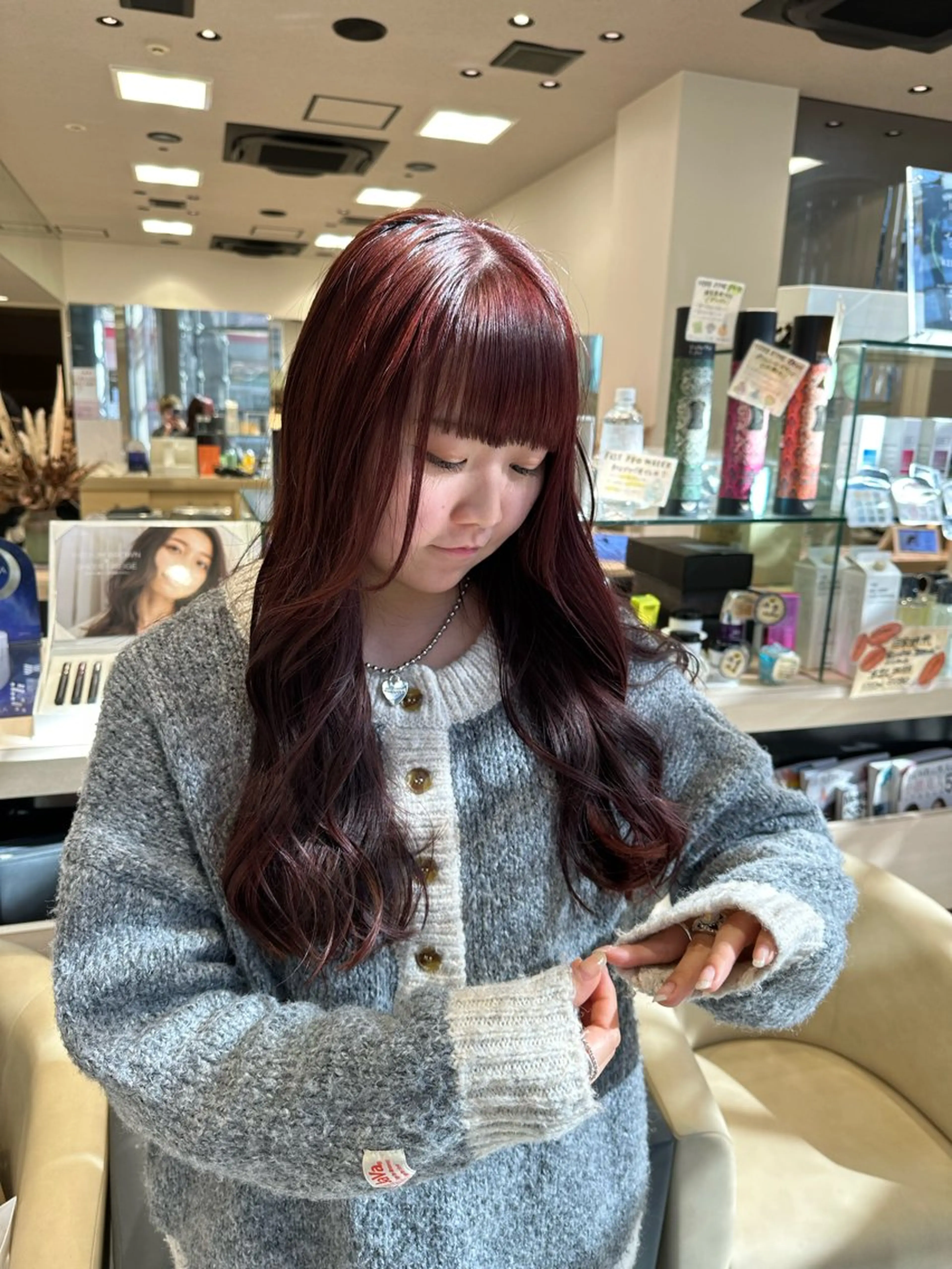 ロング カラー レッドカラー カット クロスパーマ/うる艶 カラー/Kurumiのヘアスタイル