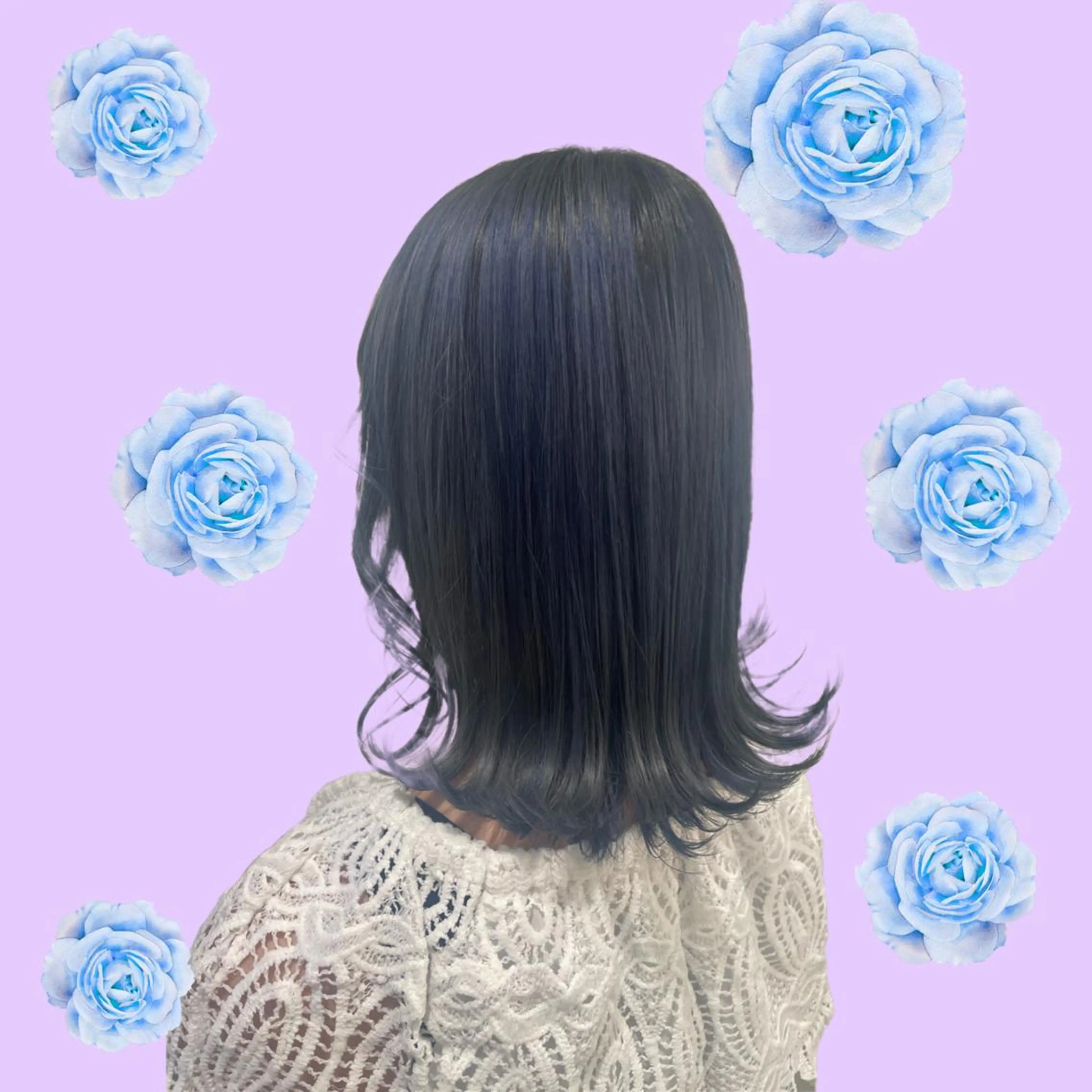 ミディアム カラー ヘアアレンジ ブルーカラー トリートメント 🦄ブリーチ💜エク ステ💜MIU🦄のヘアスタイル
