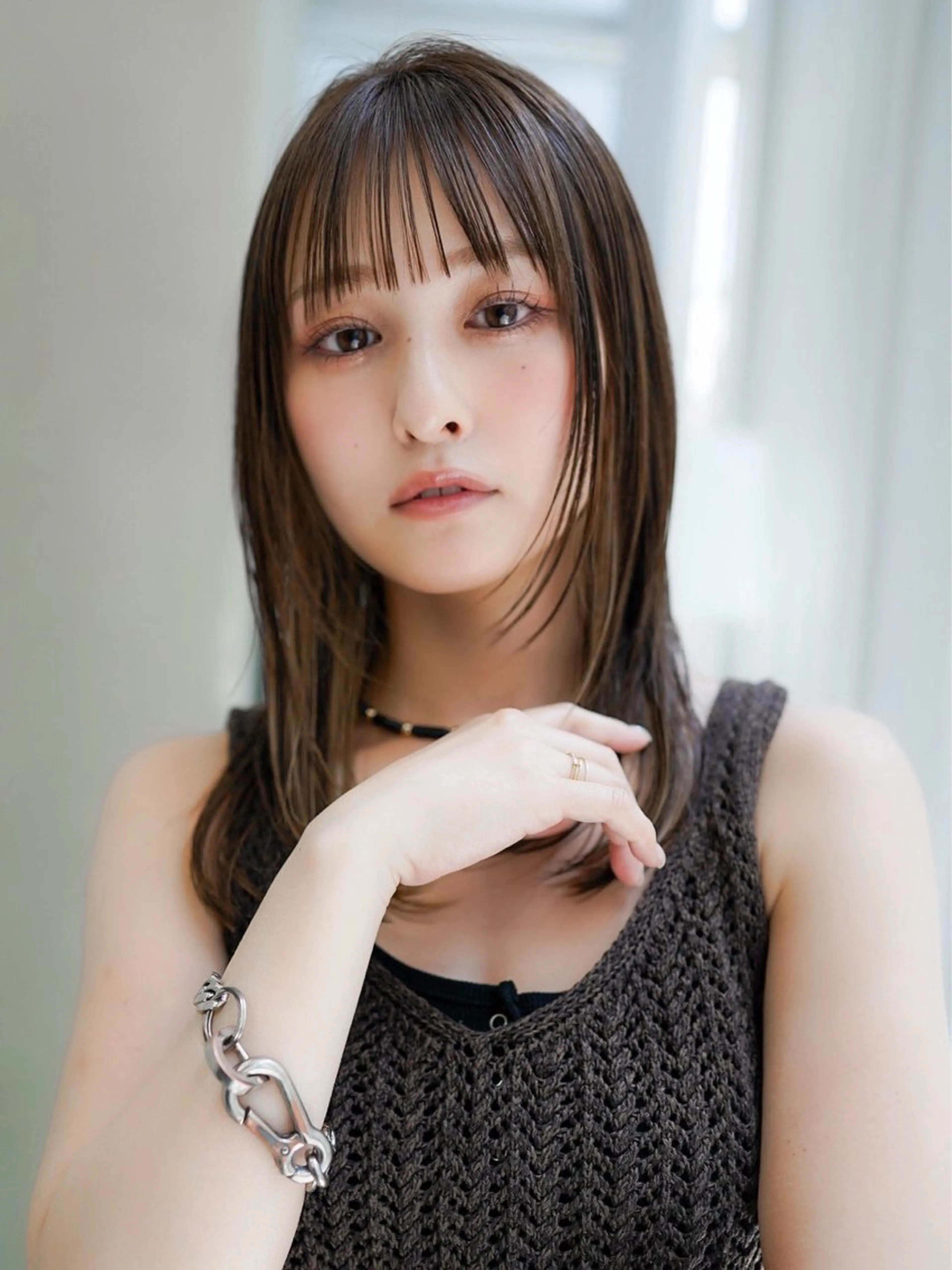 セミロング カット ヘアカラー 切りっぱなしボブ/ 小顔ボブNANAのヘアスタイル