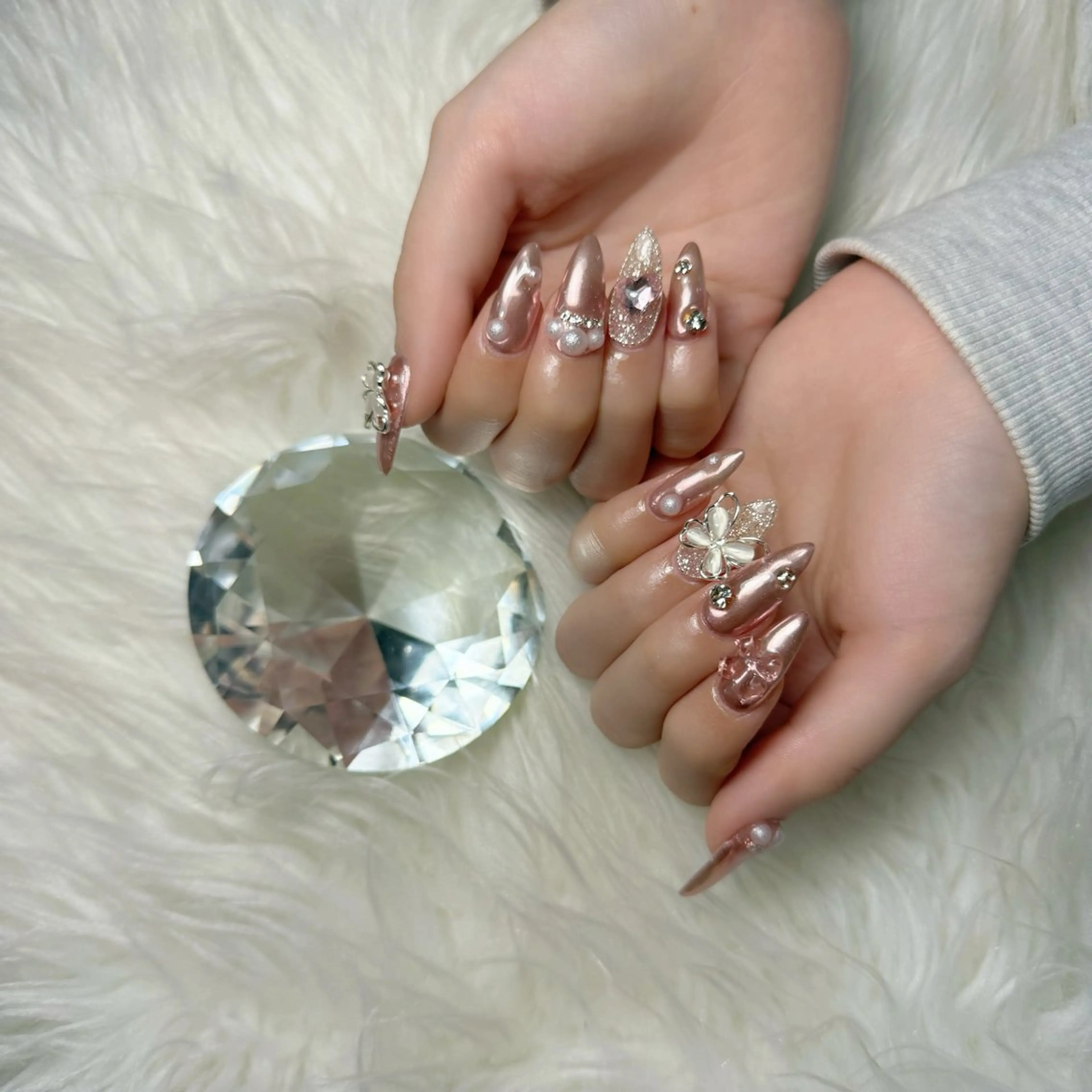 ネイル ミラーネイル ピンク ハンドネイル COSMOS なののネイルデザイン