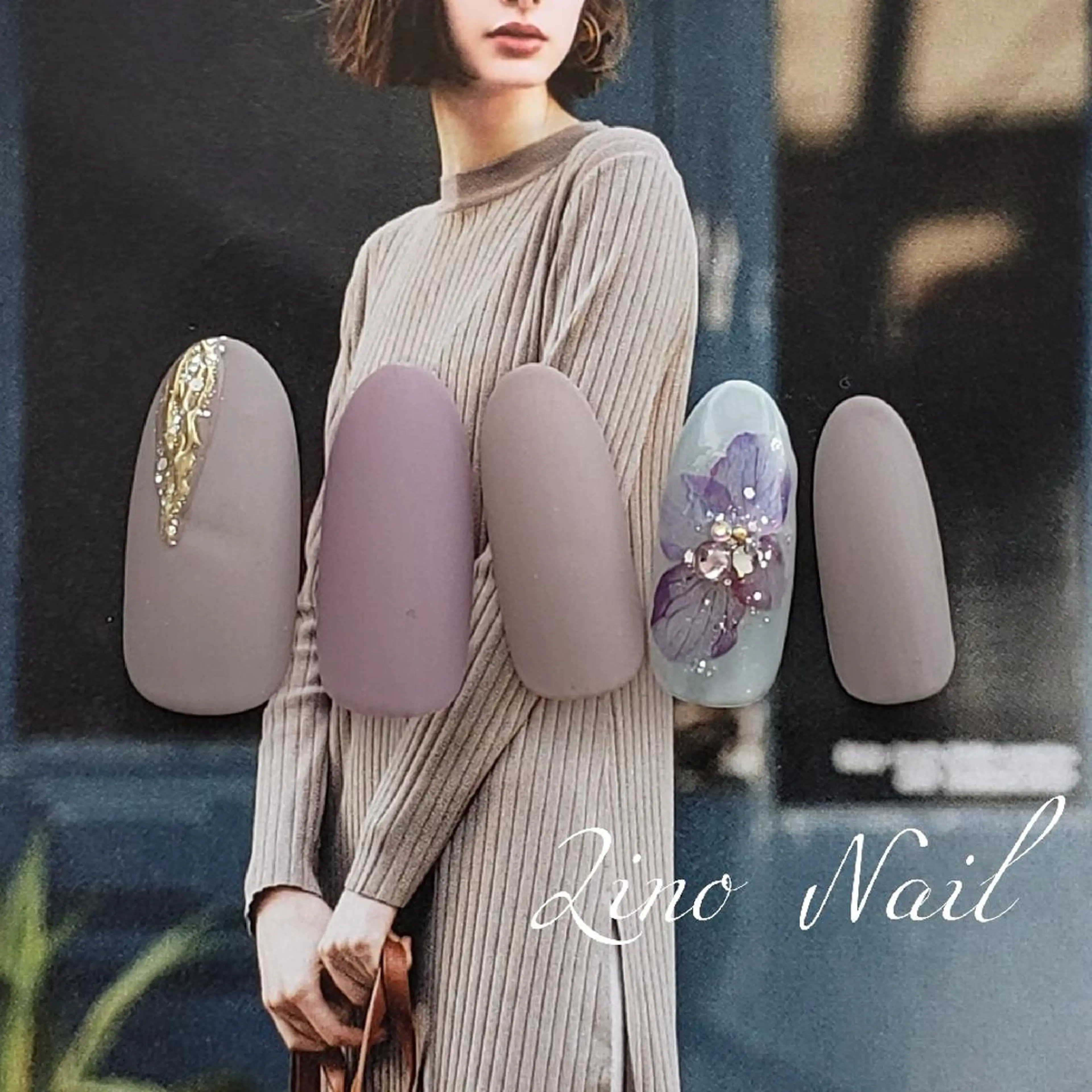 ネイル カジュアル フラワーネイル ジェルネイル マットネイル ミラーネイル ハンドネイル Lino Nailのネイルデザイン