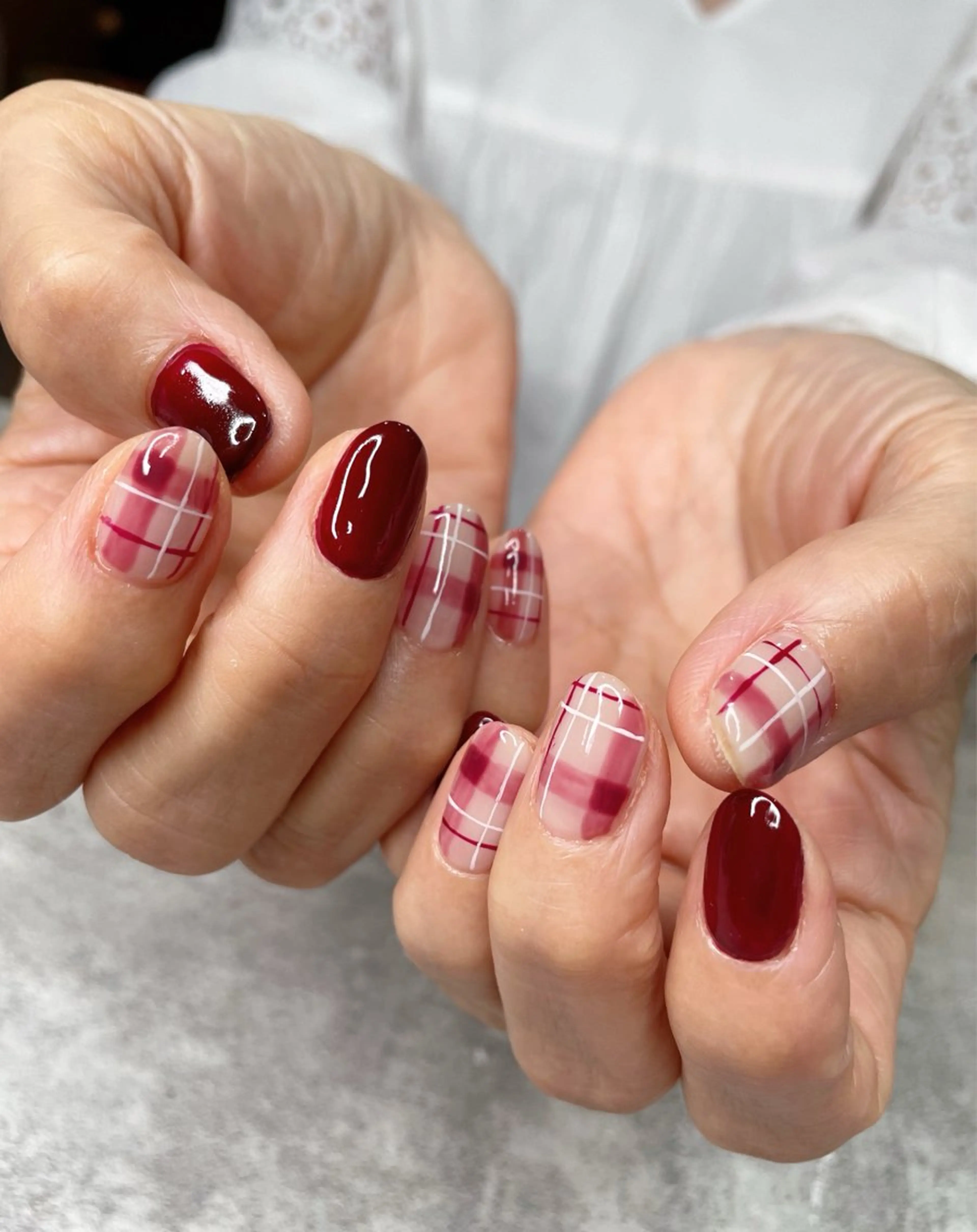 ネイル ボルドー 赤色 ハンドネイル ma riのネイルデザイン