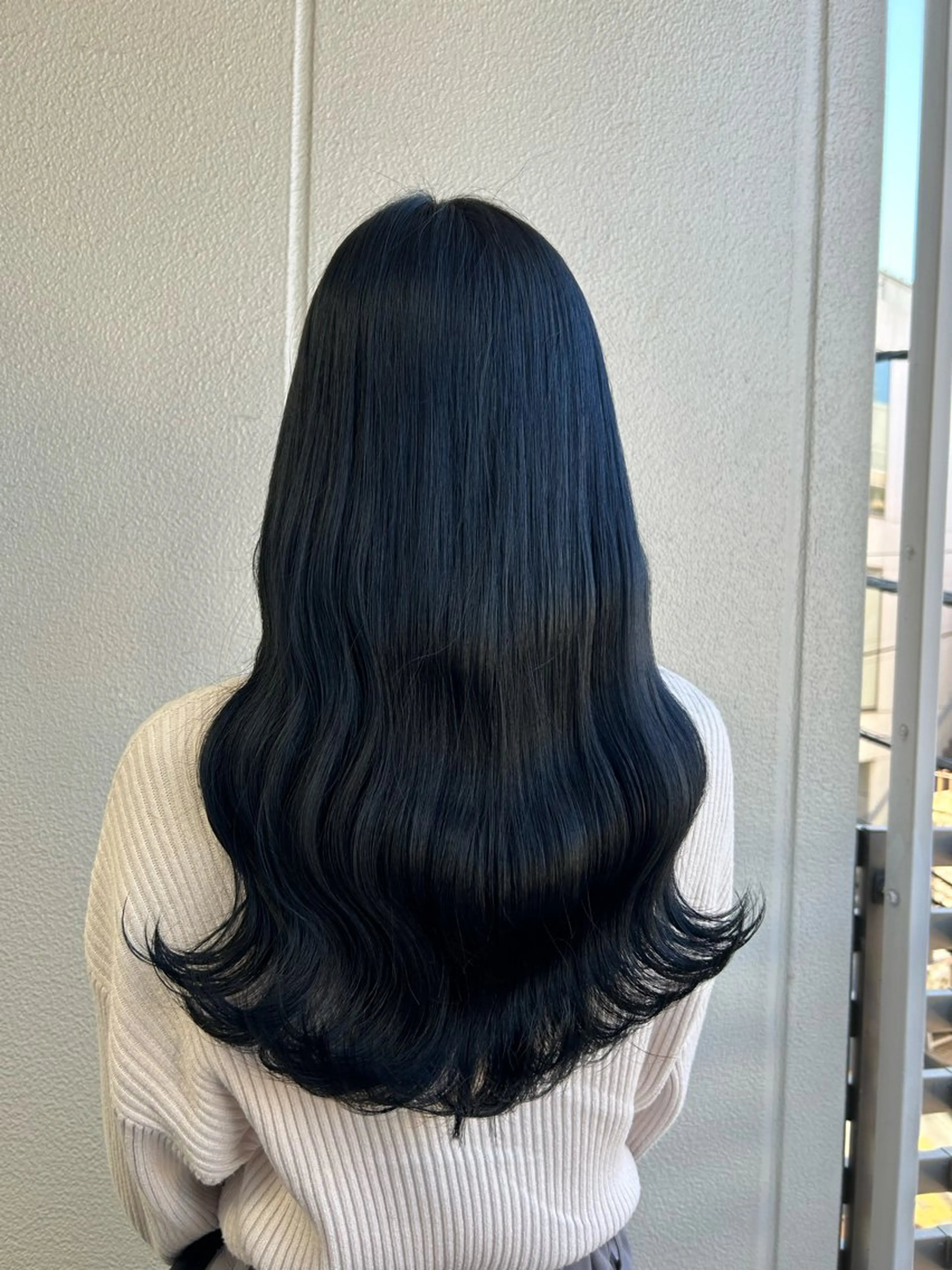ロング カラー ヘアアレンジ 黒髪 ブルーカラー ブルーブラック 《暖色/韓国レイヤー 》🇰🇷桑原ユキネのヘアスタイル