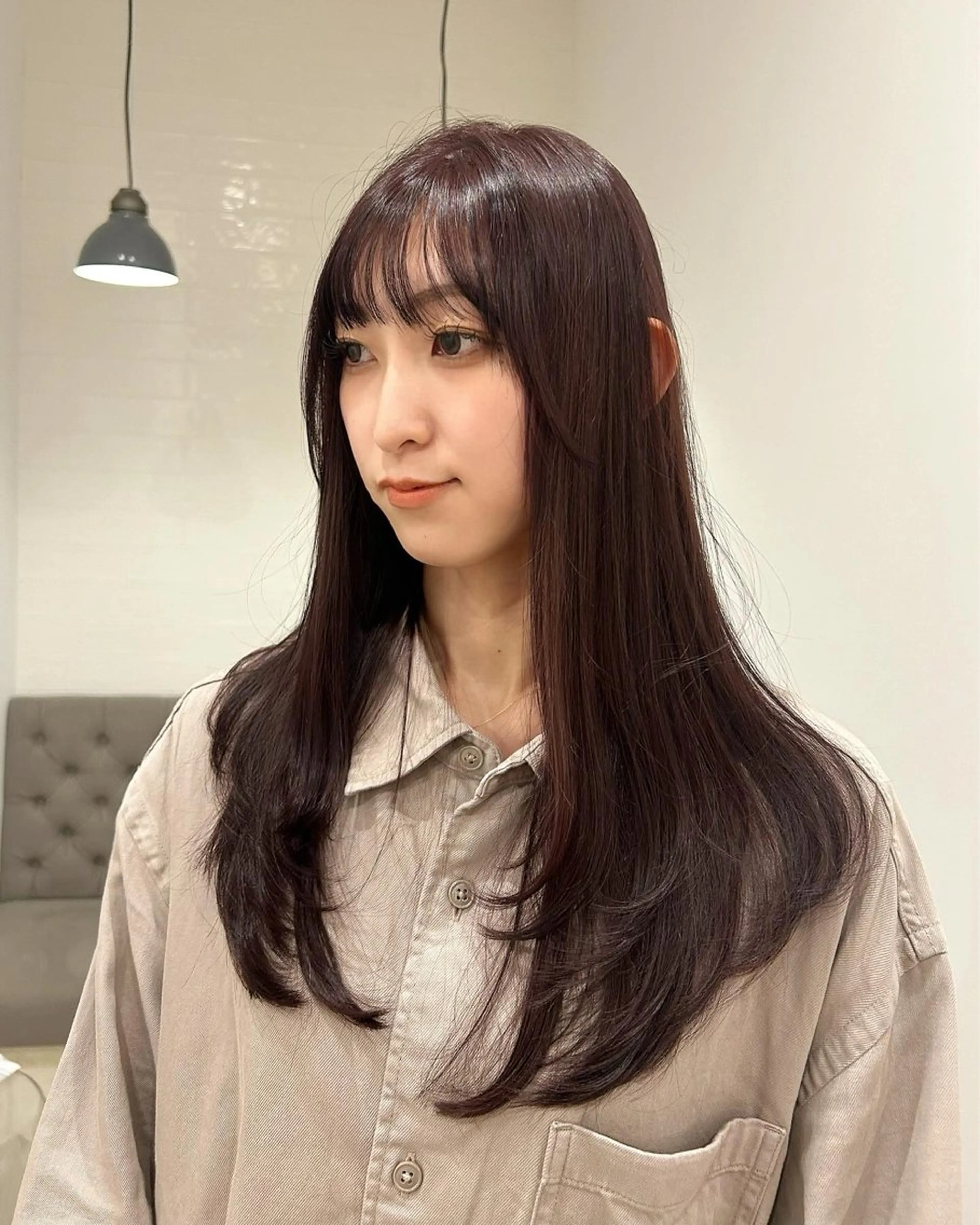 ロング カラー ブリーチ 透明感カラー ブリーチなしカラー カット ヘアカラー トリートメント レイヤーカット/長岡 グレージュ/マユ🎀のヘアスタイル