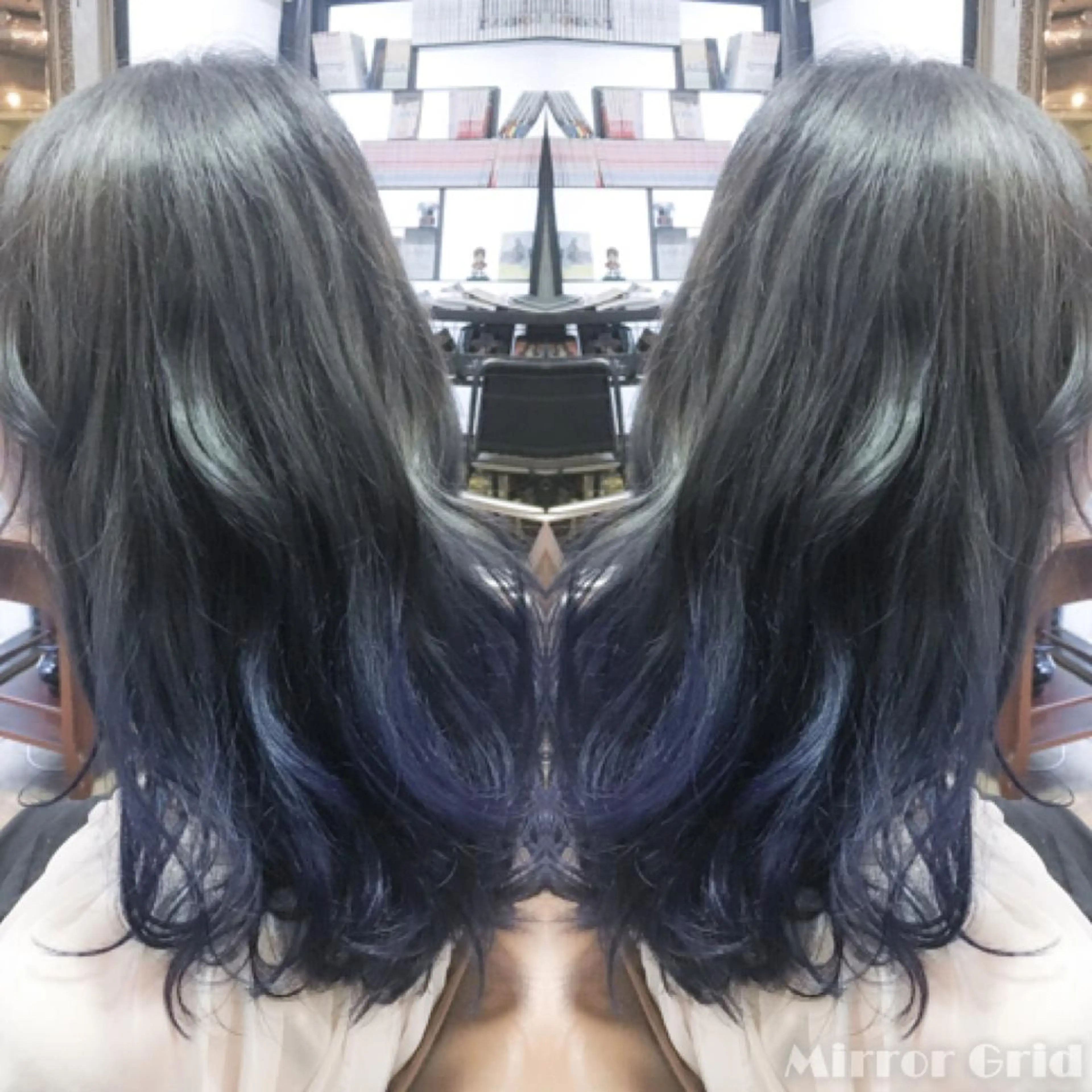 セミロング カラー ブルーカラー ブルーグレー グラデーションカラー 北條 優輝のヘアスタイル