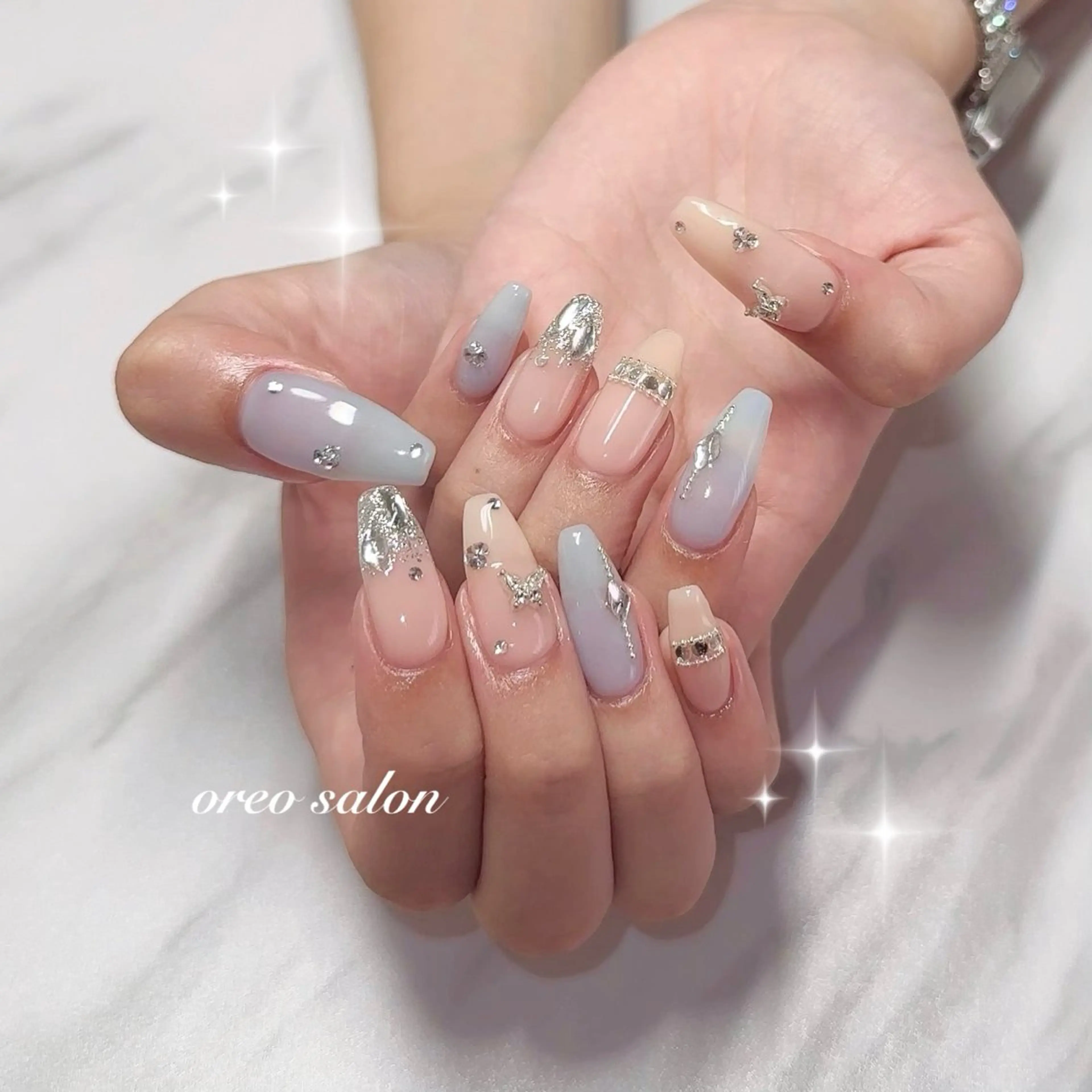 ネイル フラッシュネイル ジェルネイル ガーリー ハート キラキラネイル ハンドネイル oreo salon miyu 池袋のネイルデザイン