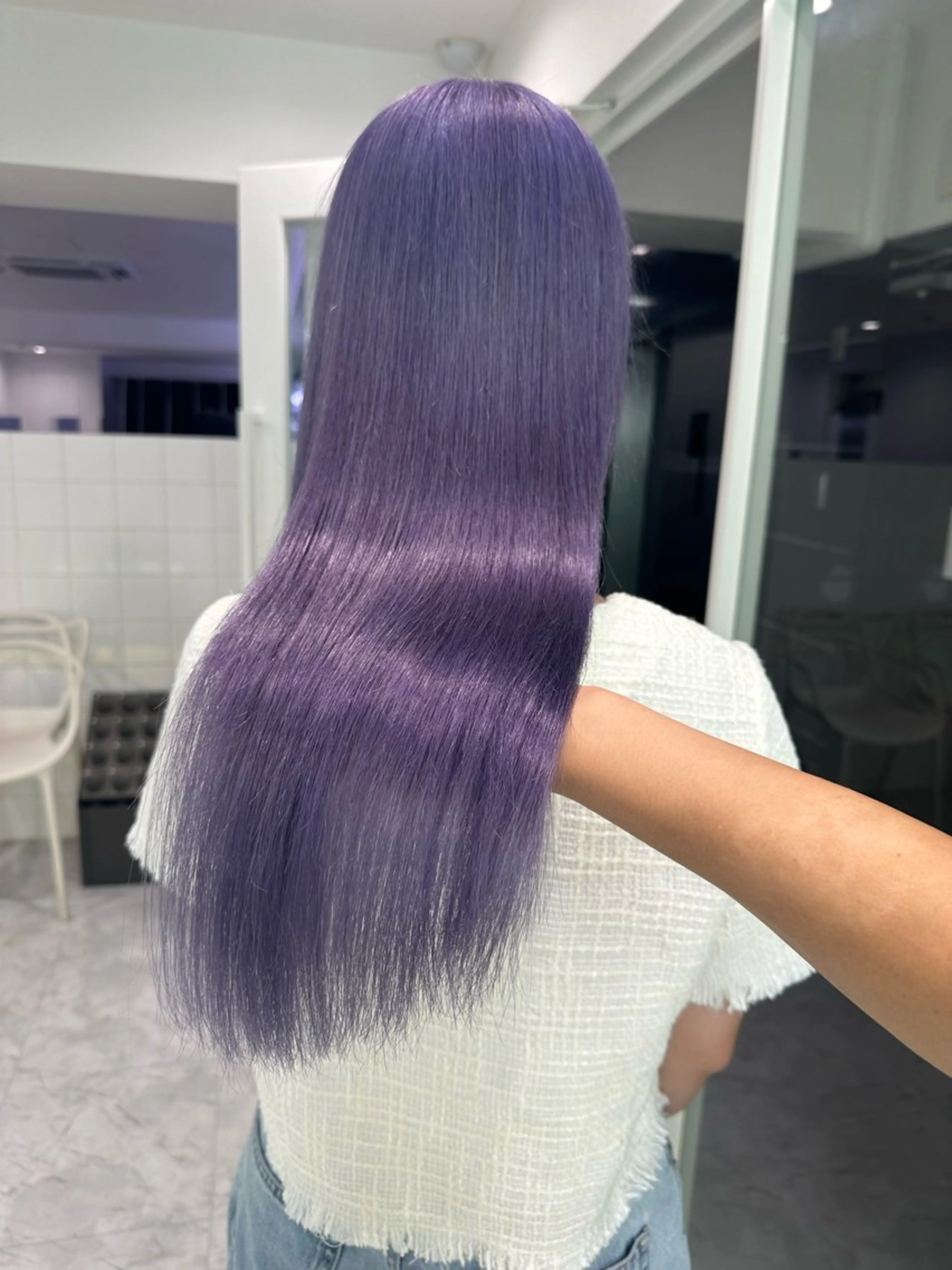 ロング カラー ベージュカラー 黒髪 ブリーチ ブルーカラー ブルーブラック 🪞ハイトーン🪞 🤍waka🤍のヘアスタイル