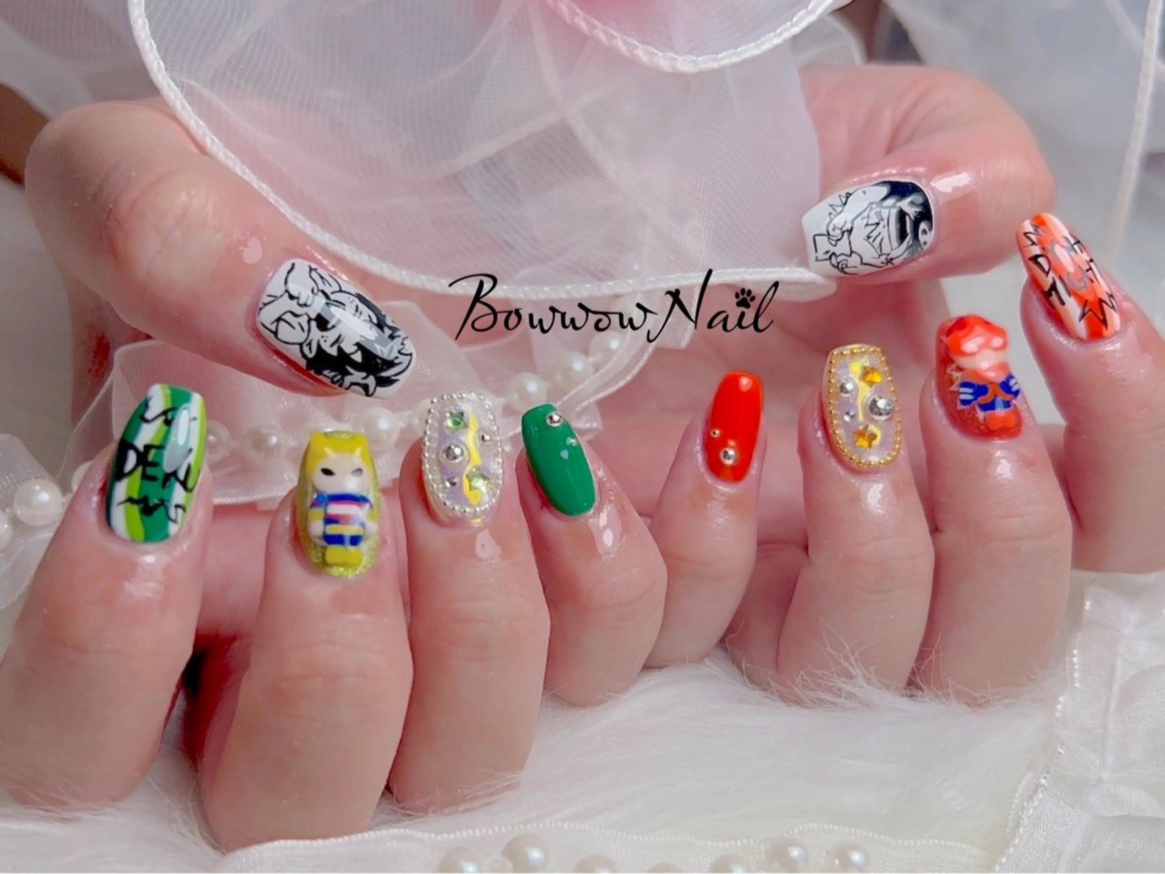 ネイル アートネイル キラキラネイル 韓国ネイル ワンホンネイル ハンドネイル Bow wow Nail さや🧸のネイルデザイン