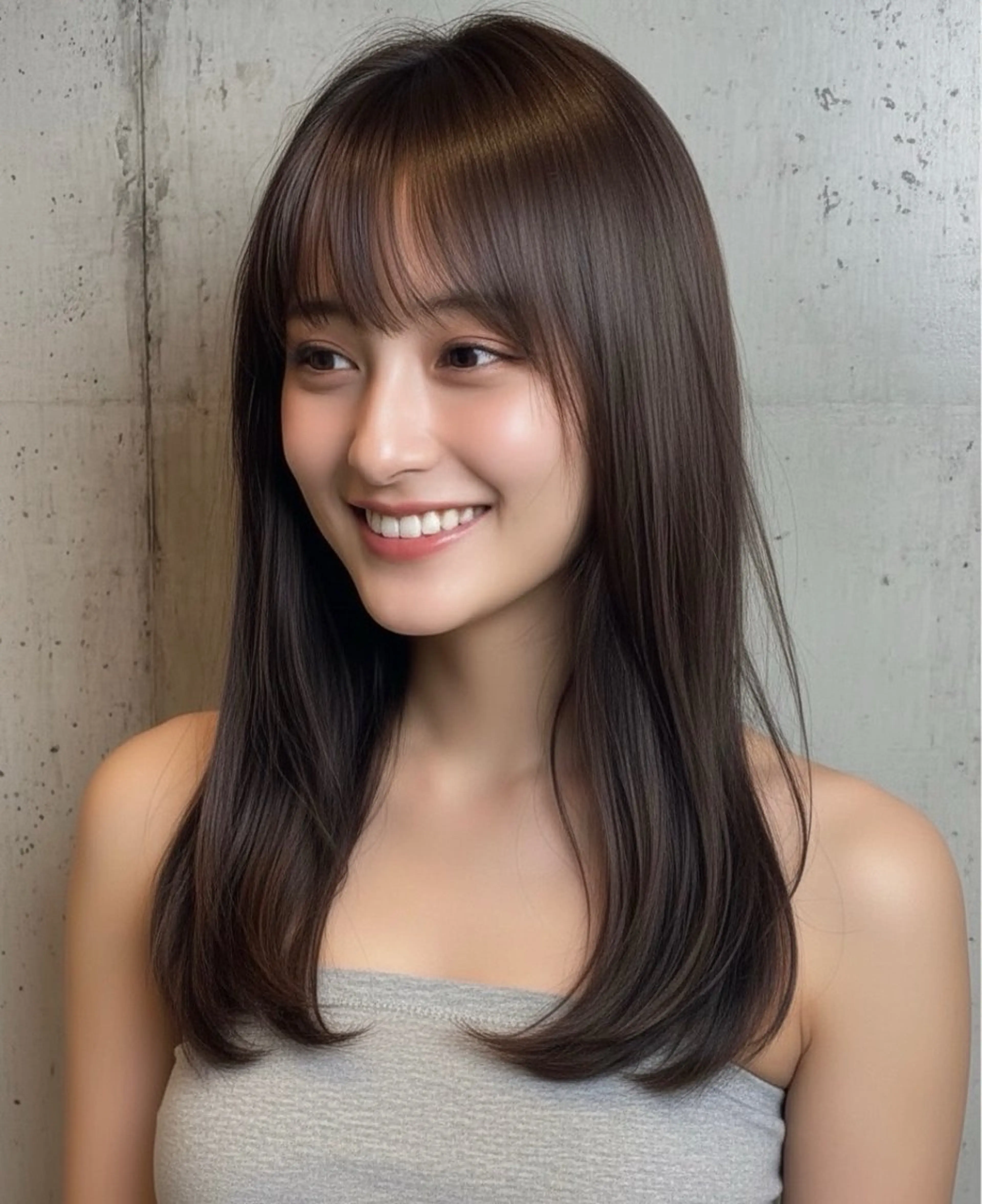 ミディアム くびれヘア レイヤーカット 小顔カット 外ハネヘア カット ヘアカラー トリートメント 柔らか透明感カラー ☀️koshi☀️のヘアスタイル