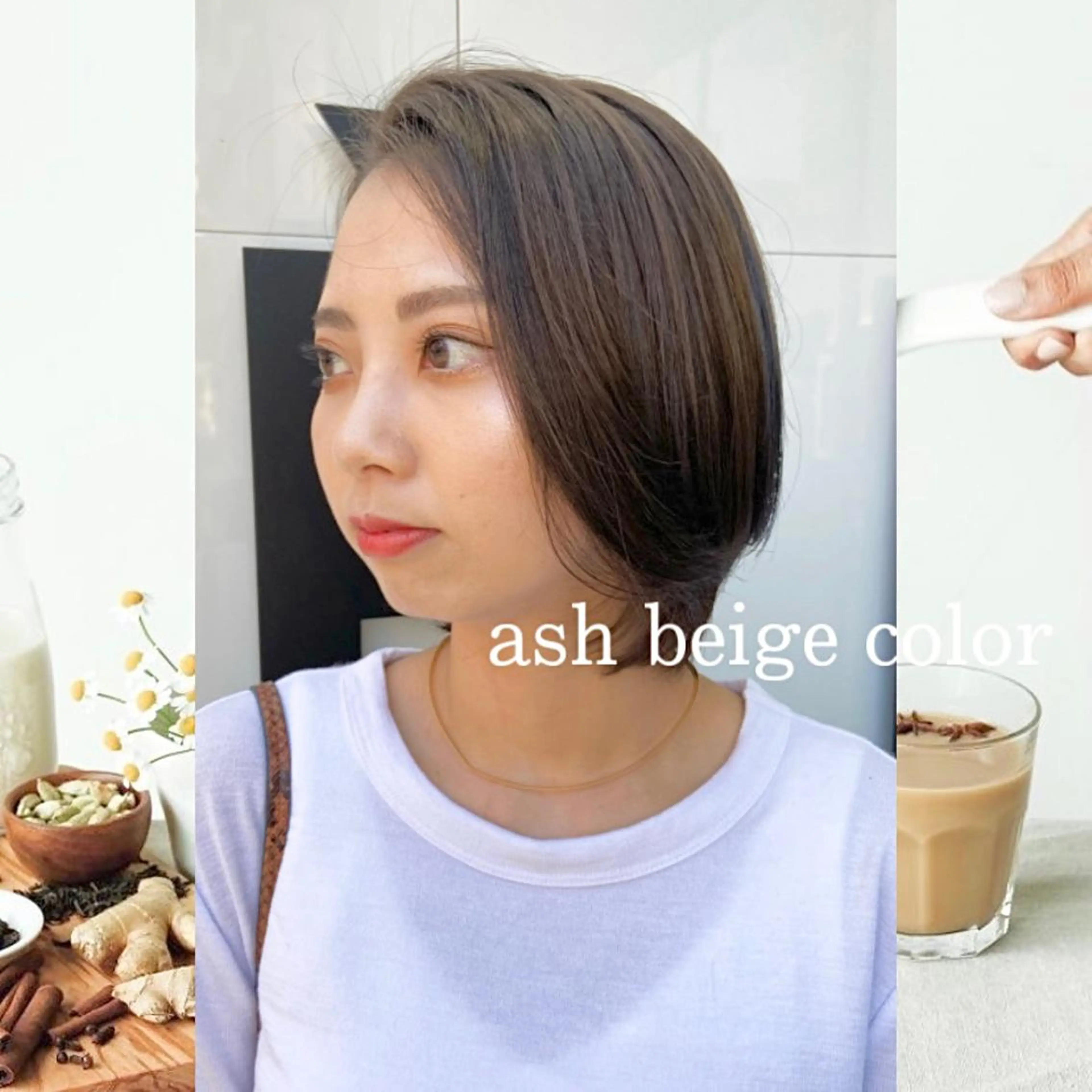 ミディアム アッシュ 淺谷 美紀のヘアスタイル