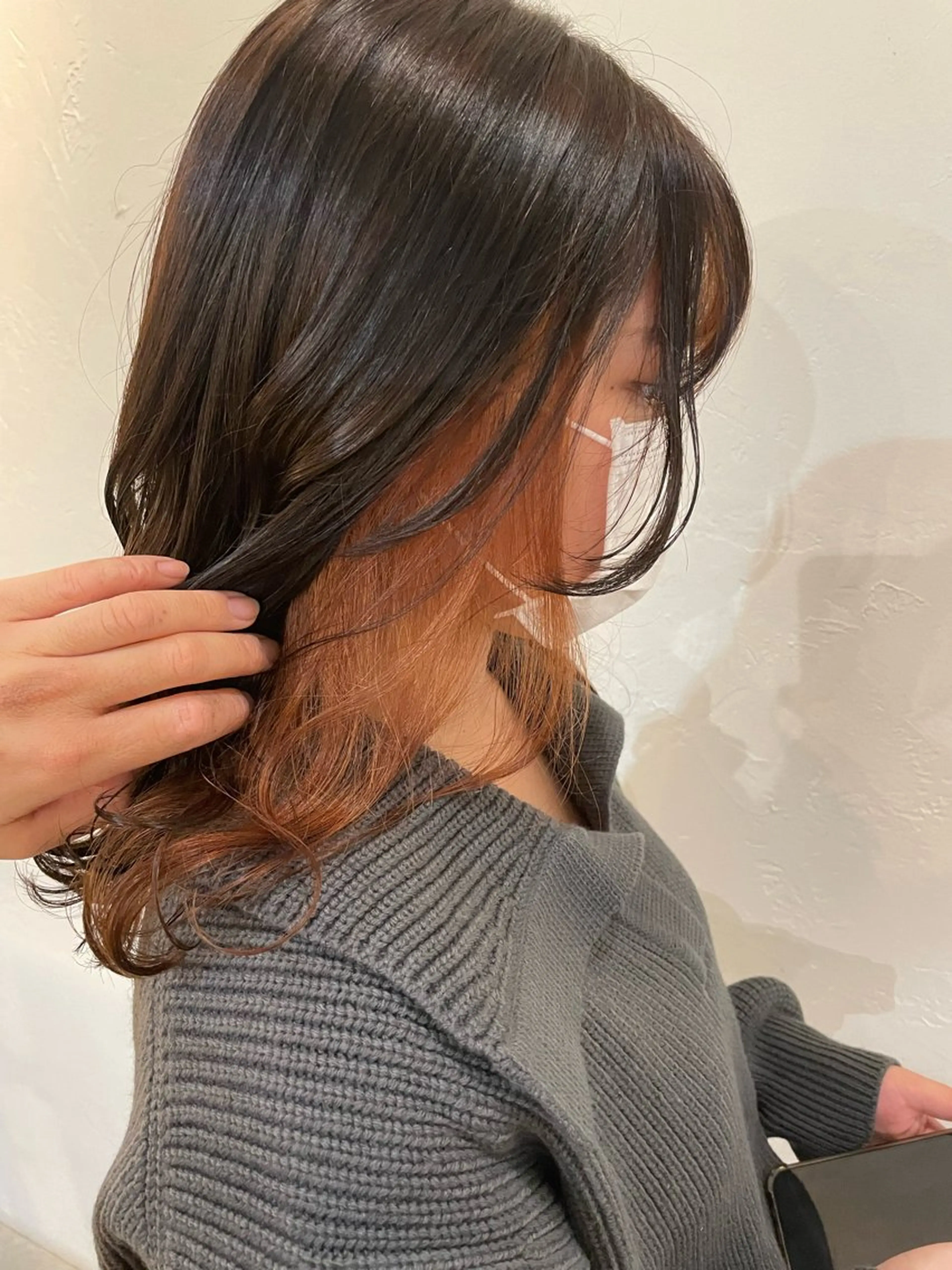 カラー イヤリングカラー インナーカラー オレンジ ヘアカラー Sherry/R 三川町　木村祐里奈のヘアスタイル