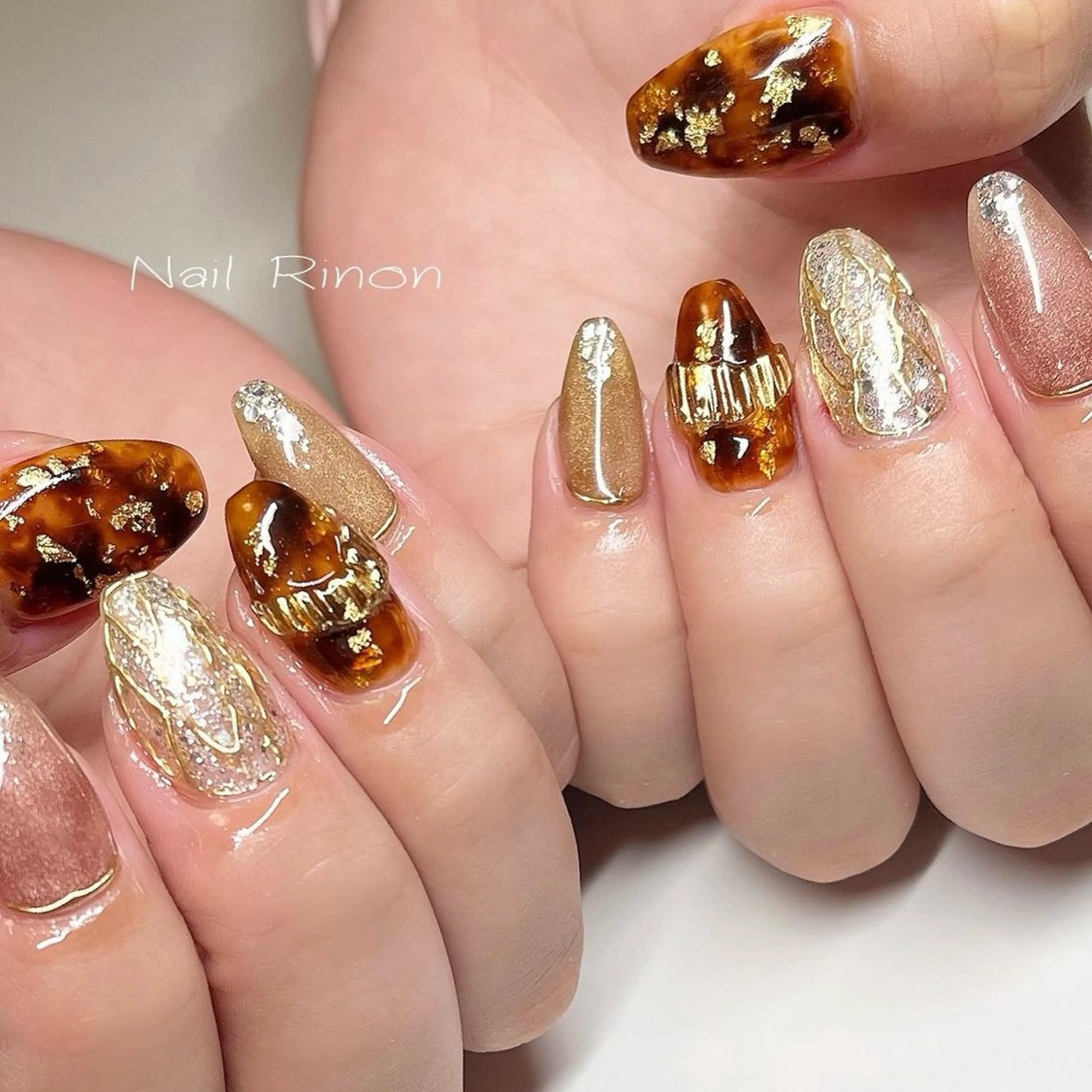 ネイル べっ甲ネイル ハンドネイル Nail Rinonのネイルデザイン
