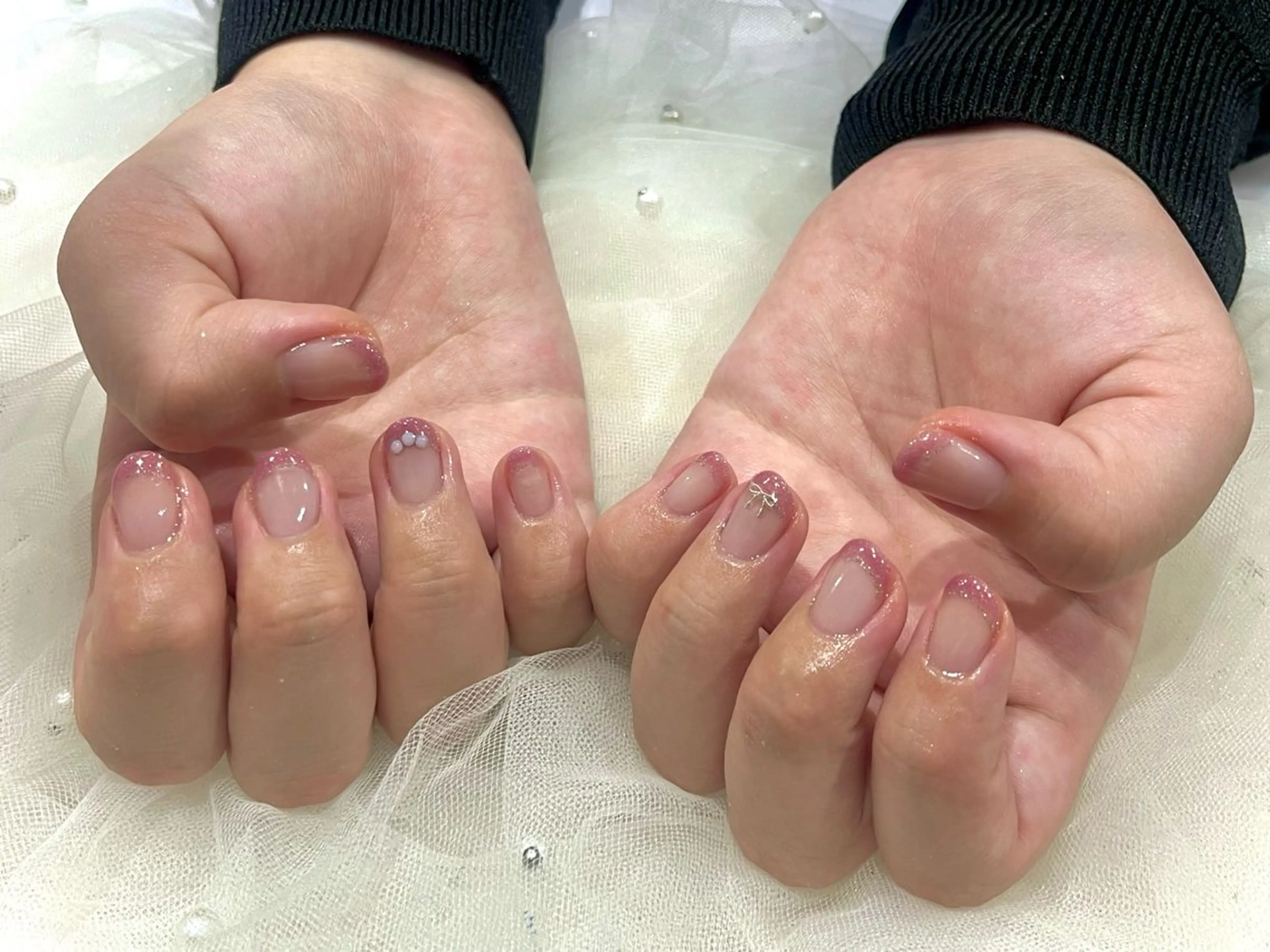 ネイル フレンチネイル ラメ(グリッター) ピンク ハンドネイル Nail salon Cielel⟡Ayaのネイルデザイン