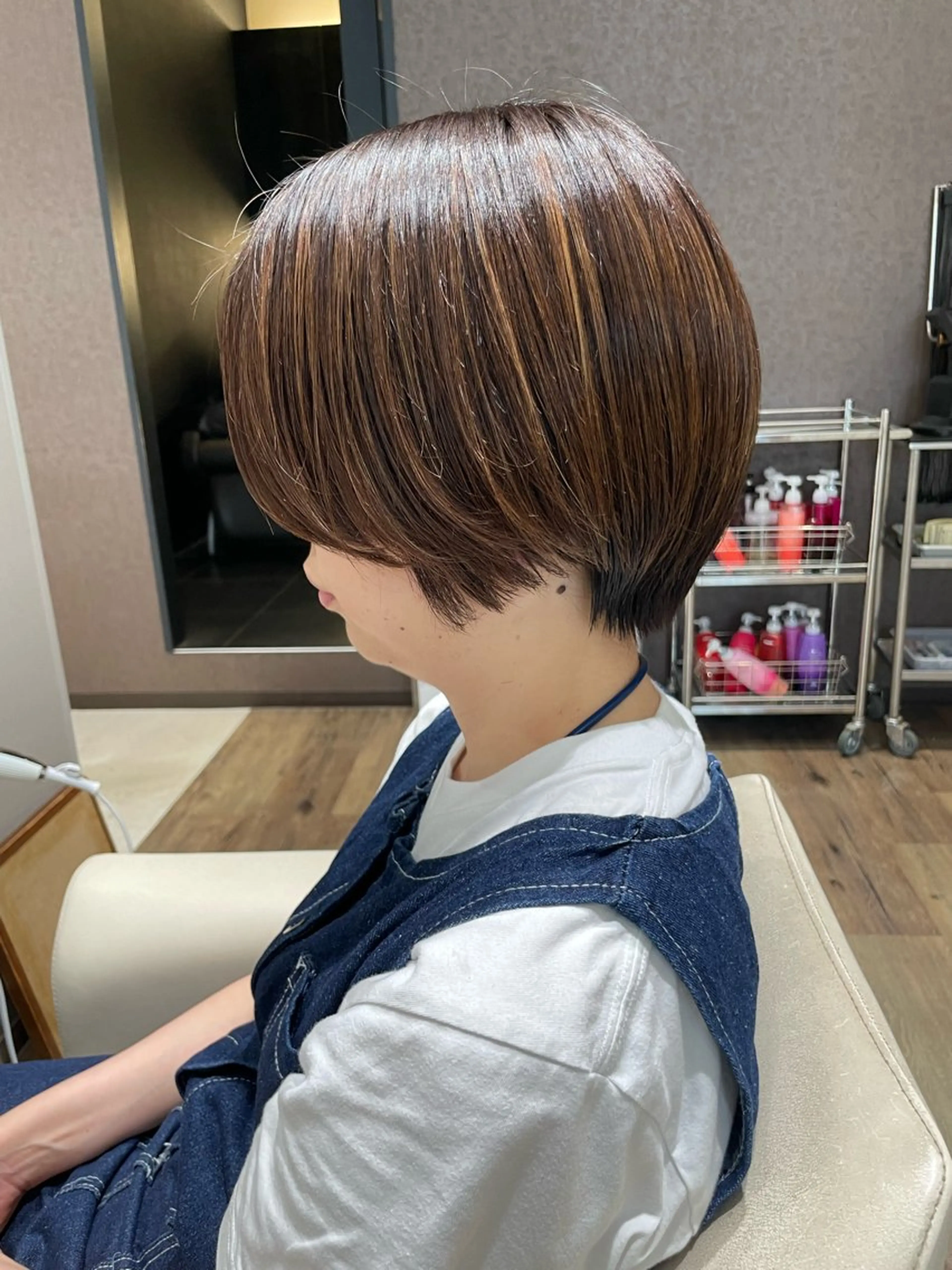 ショート ショートヘア 縮毛矯正 トリートメント k-two✨たき艶感 カラー／美髪矯正のヘアスタイル