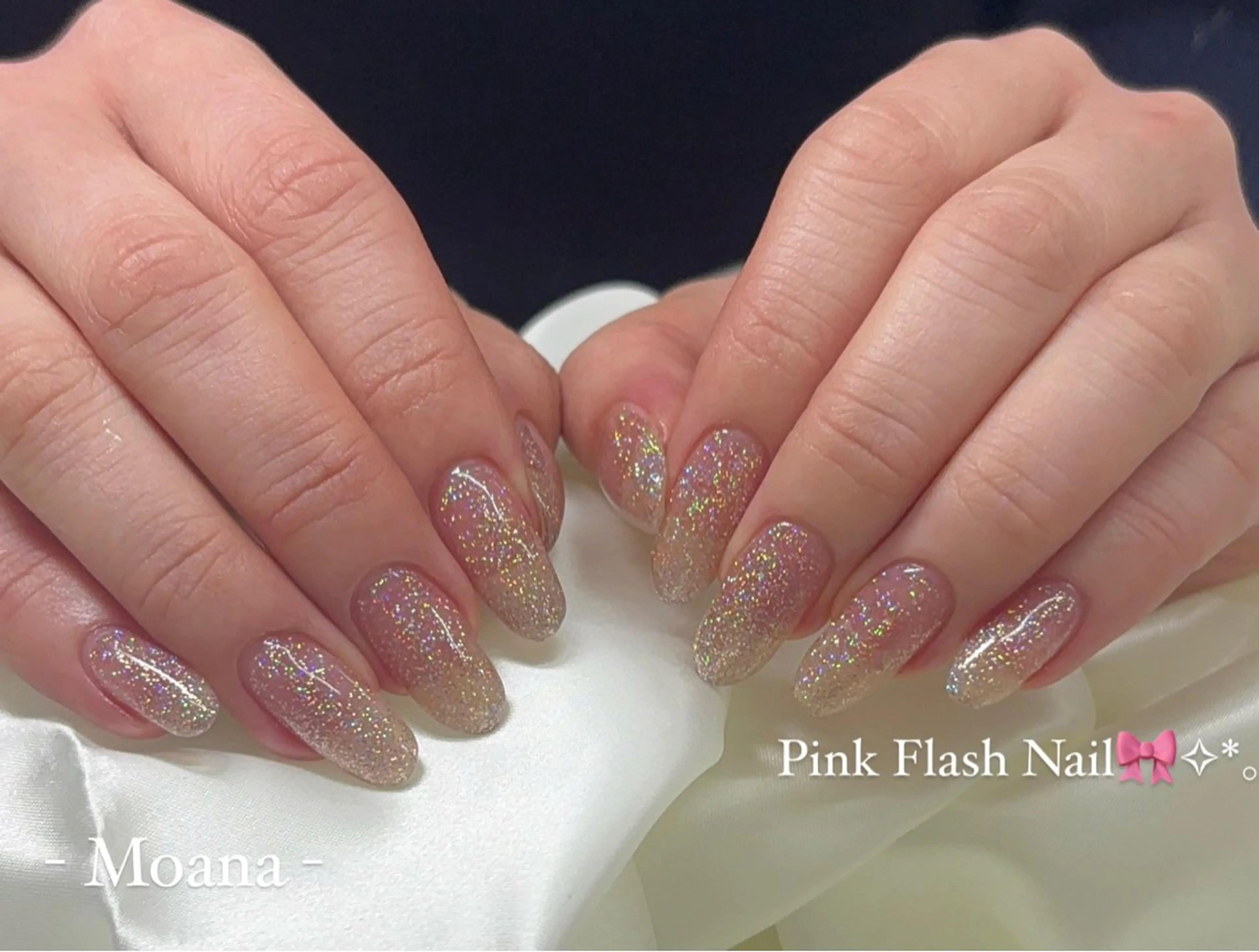 ネイル フラッシュネイル ピンク ハンドネイル Moana nail Hiyoriのネイルデザイン