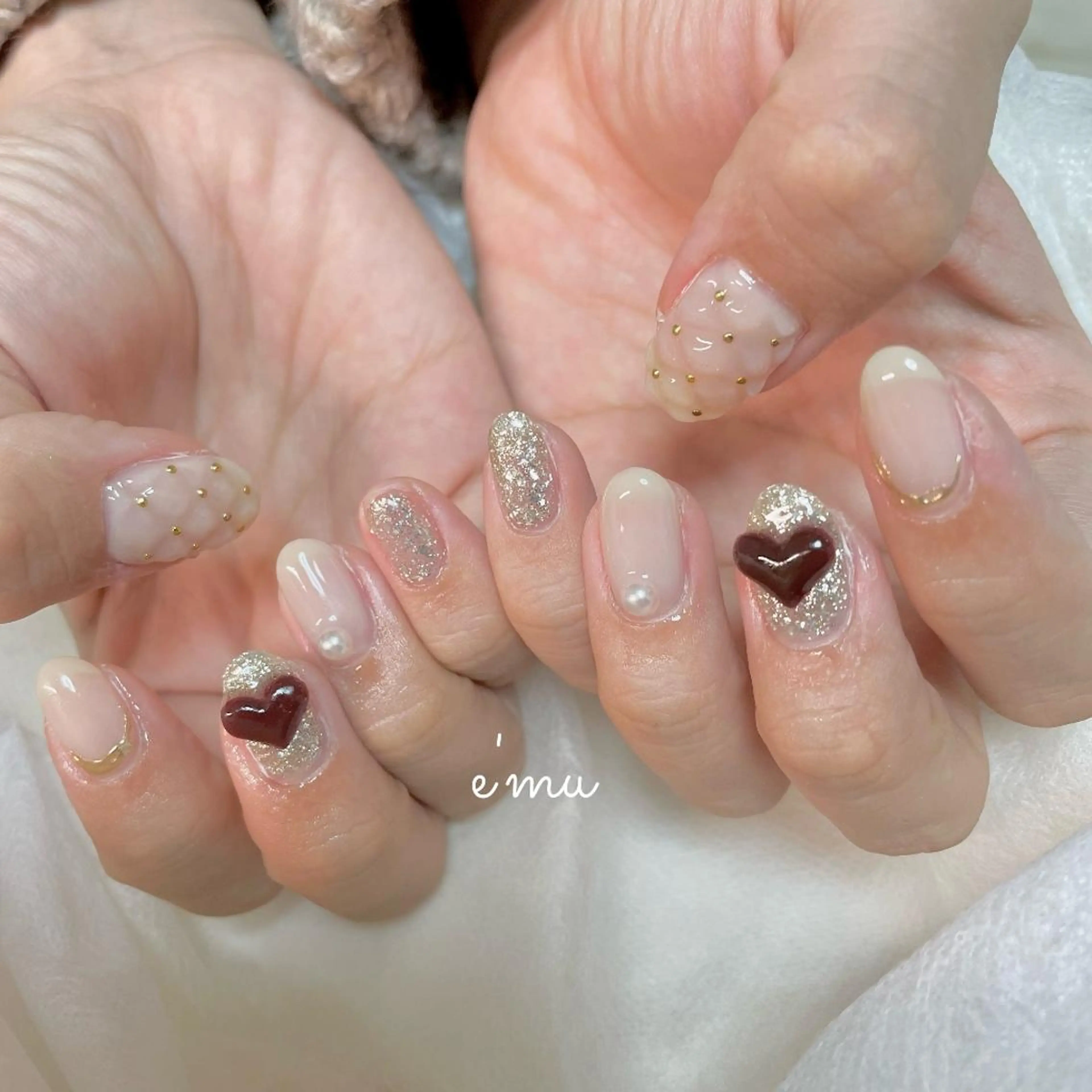 ネイル ガーリー ハート nail salon e'mu💐のネイルデザイン