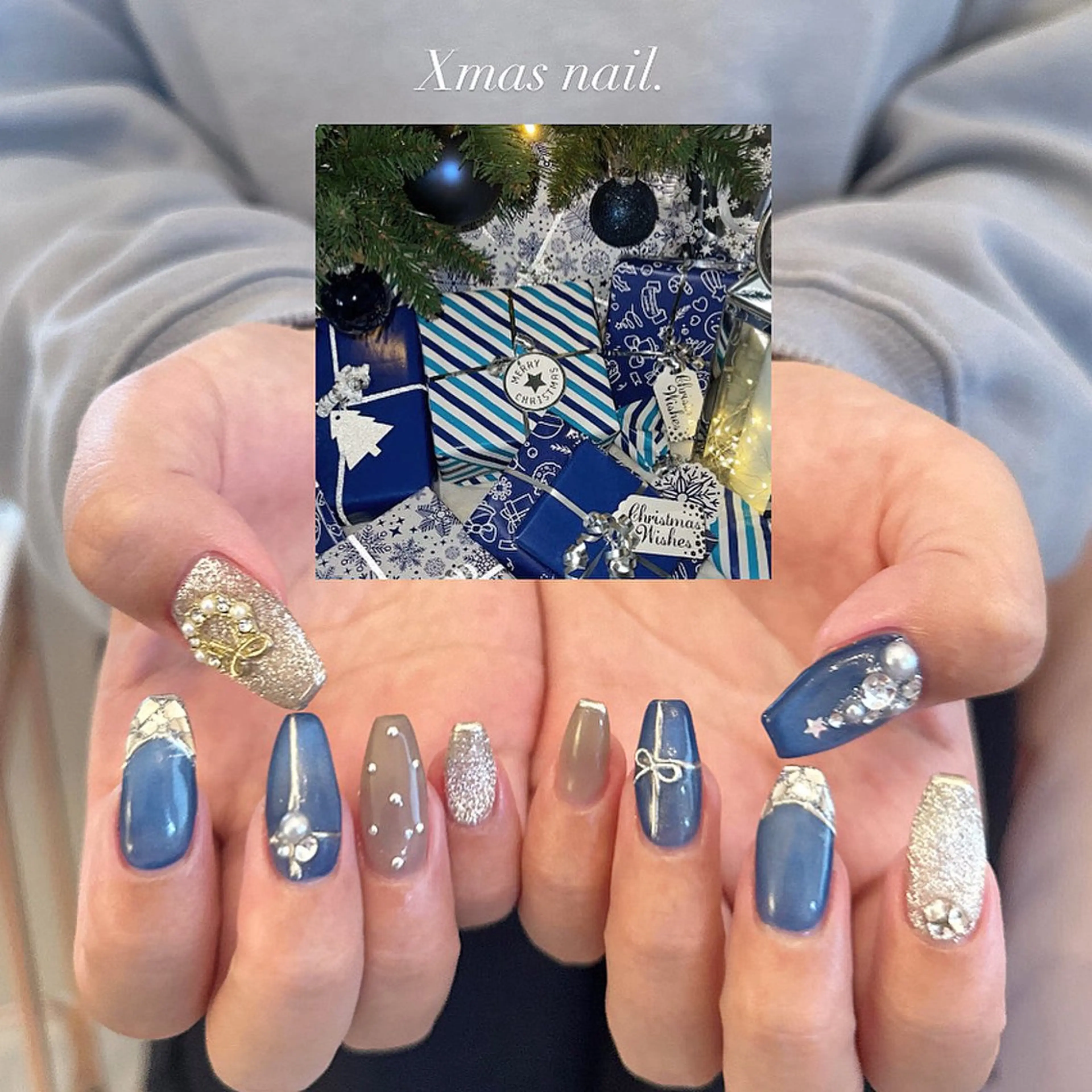 ネイル ブルー マグネットネイル シルバー nail salon coco.のネイルデザイン