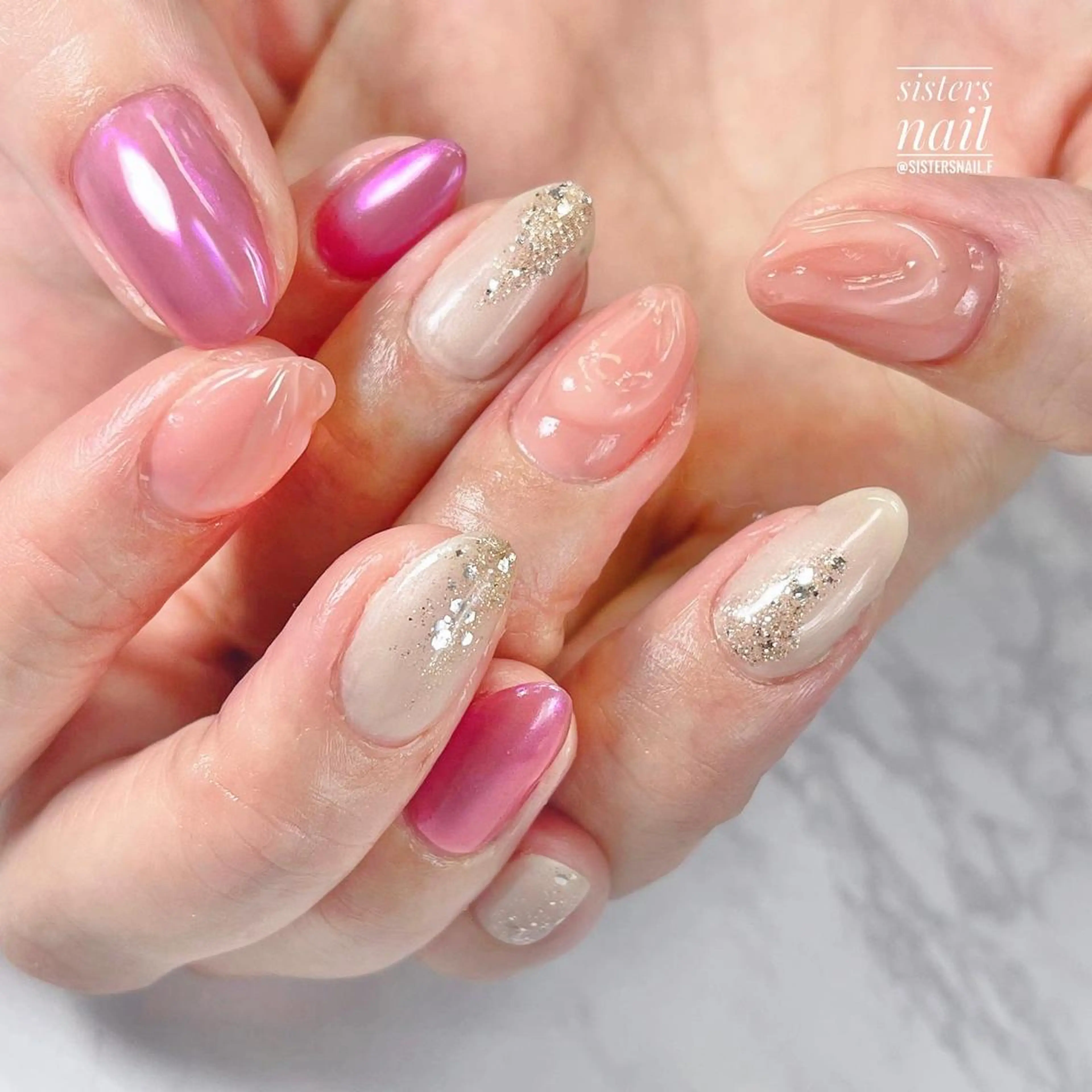 ネイル アートネイル オーロラネイル クリアネイル キラキラネイル ラメ(グリッター) sisters nail.fのネイルデザイン