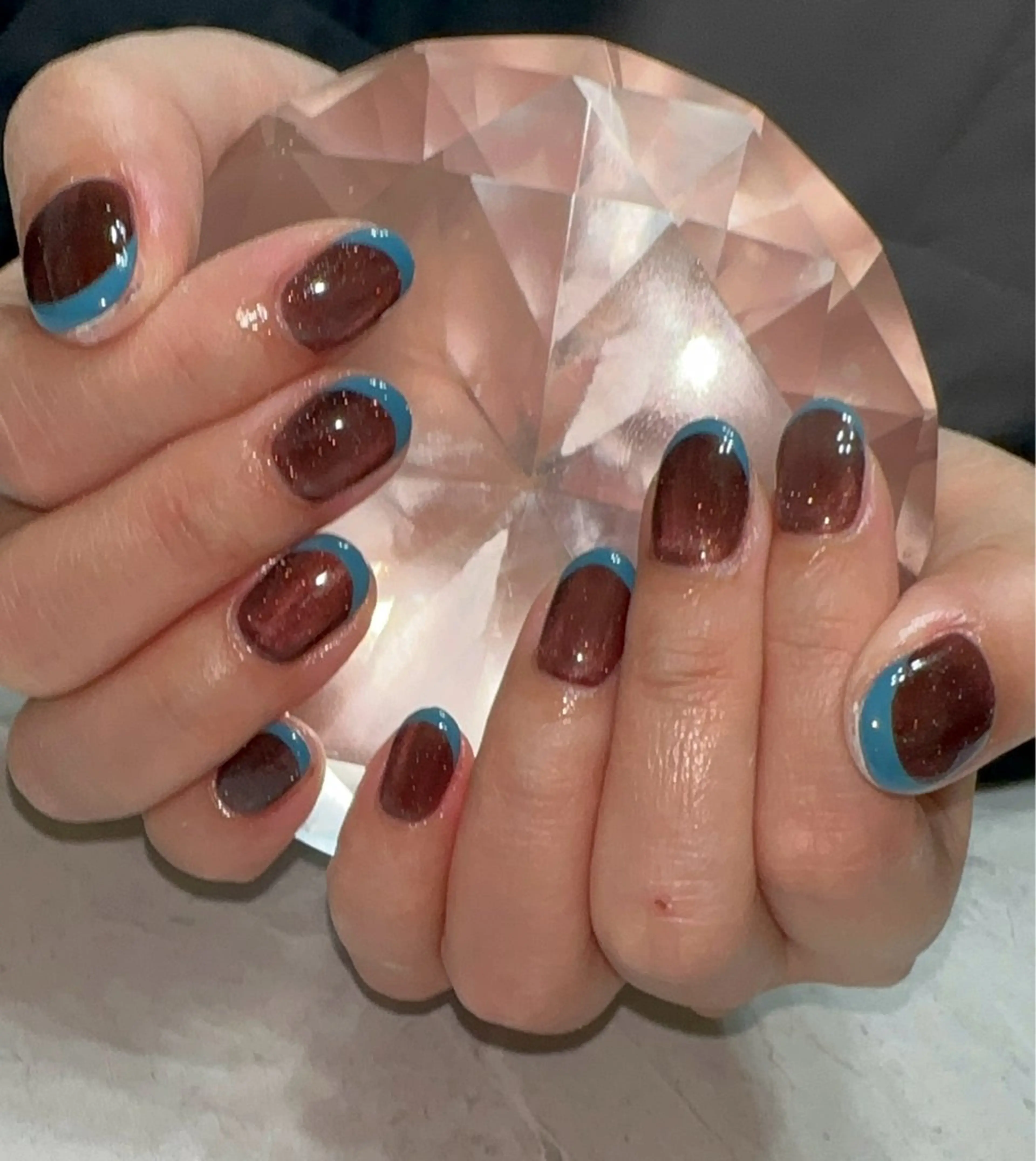 ネイル ブルー フレンチネイル マグネットネイル ハンドネイル Nailsalon Clairのネイルデザイン