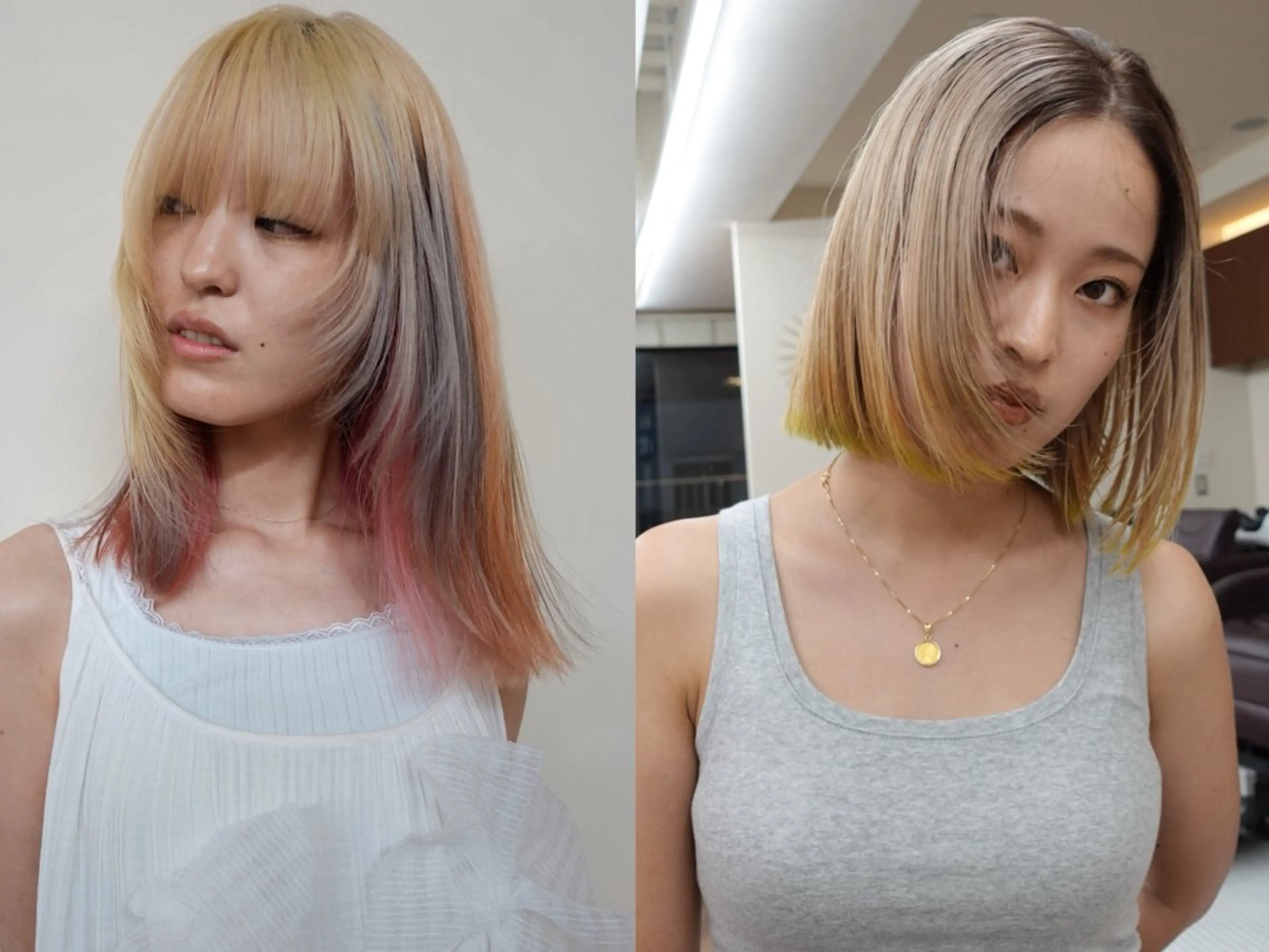 ミディアム カラー ブリーチ ケアブリーチ ダブルカラー ハイトーンカラー ボブ カット ヘアカラー トリートメント ニュアンスレイヤー ハイトーンカラーのヘアスタイル