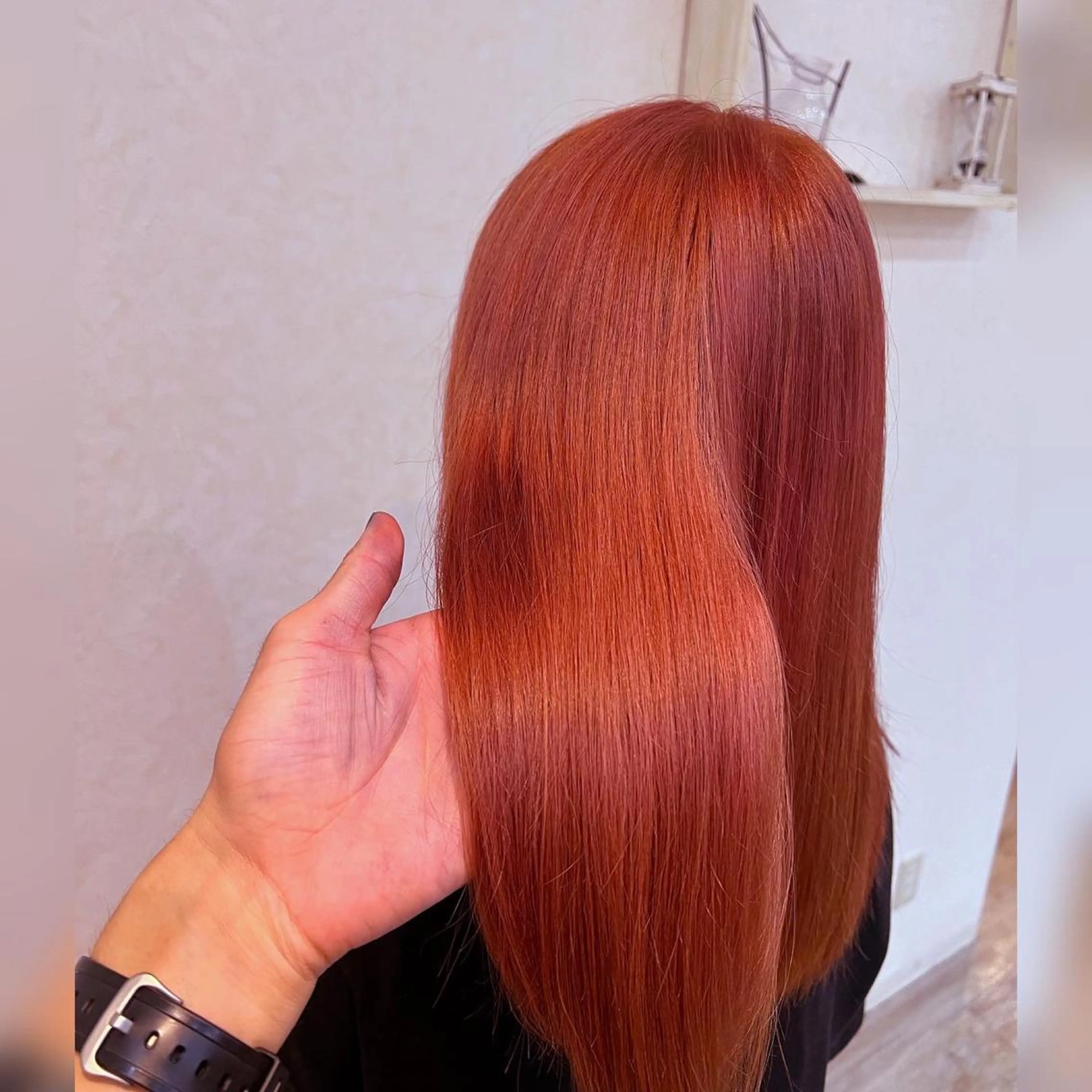 ミディアム カラー ブリーチ ケアブリーチ オレンジ オレンジピンク ピンクカラー カット ヘアカラー トリートメント ブリーチ/髪質改善/ レイヤー/YUTO‎のヘアスタイル