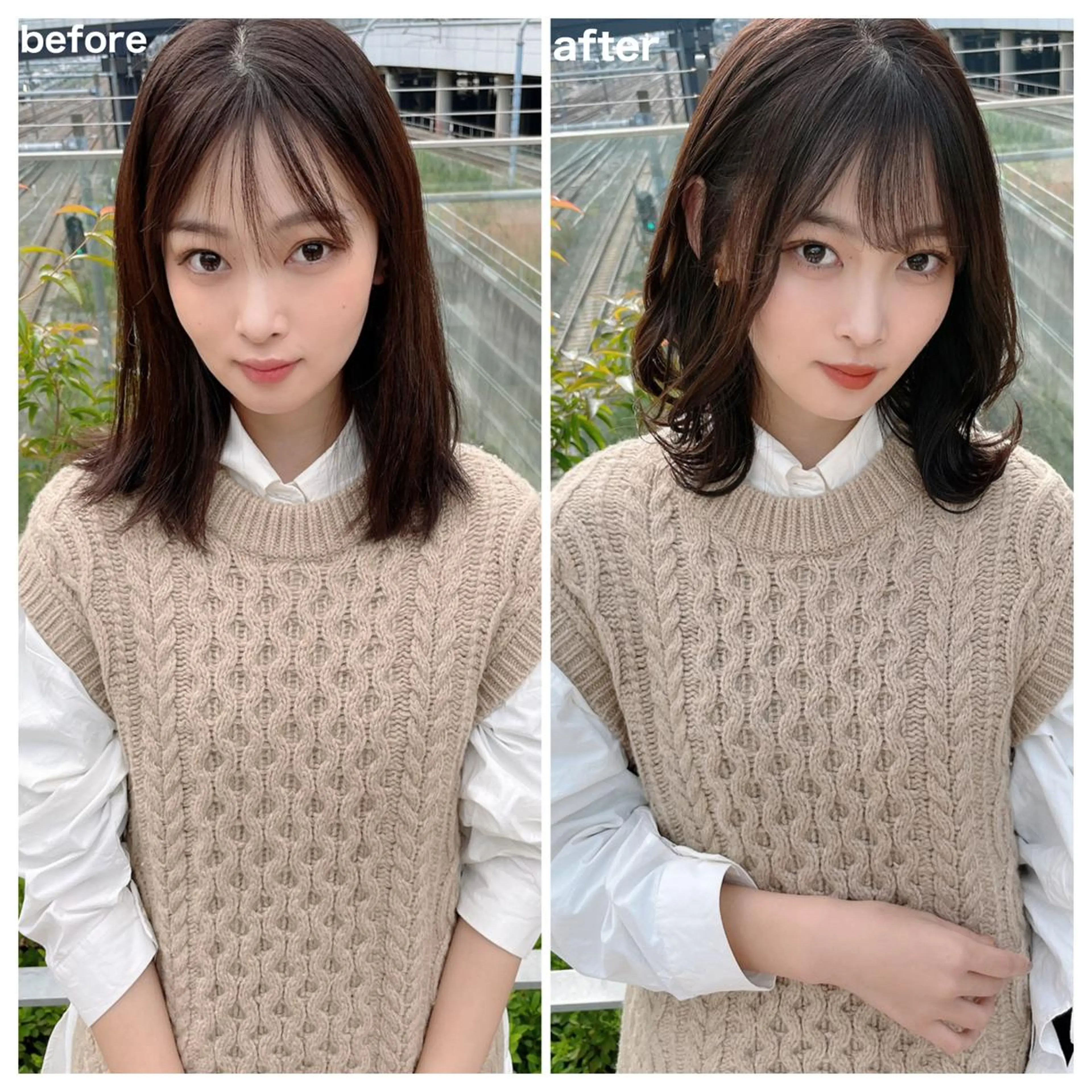 ミディアム カラー ヘアアレンジ 顔周りカット/髪質改 善/新宿/畑中稔里のヘアスタイル