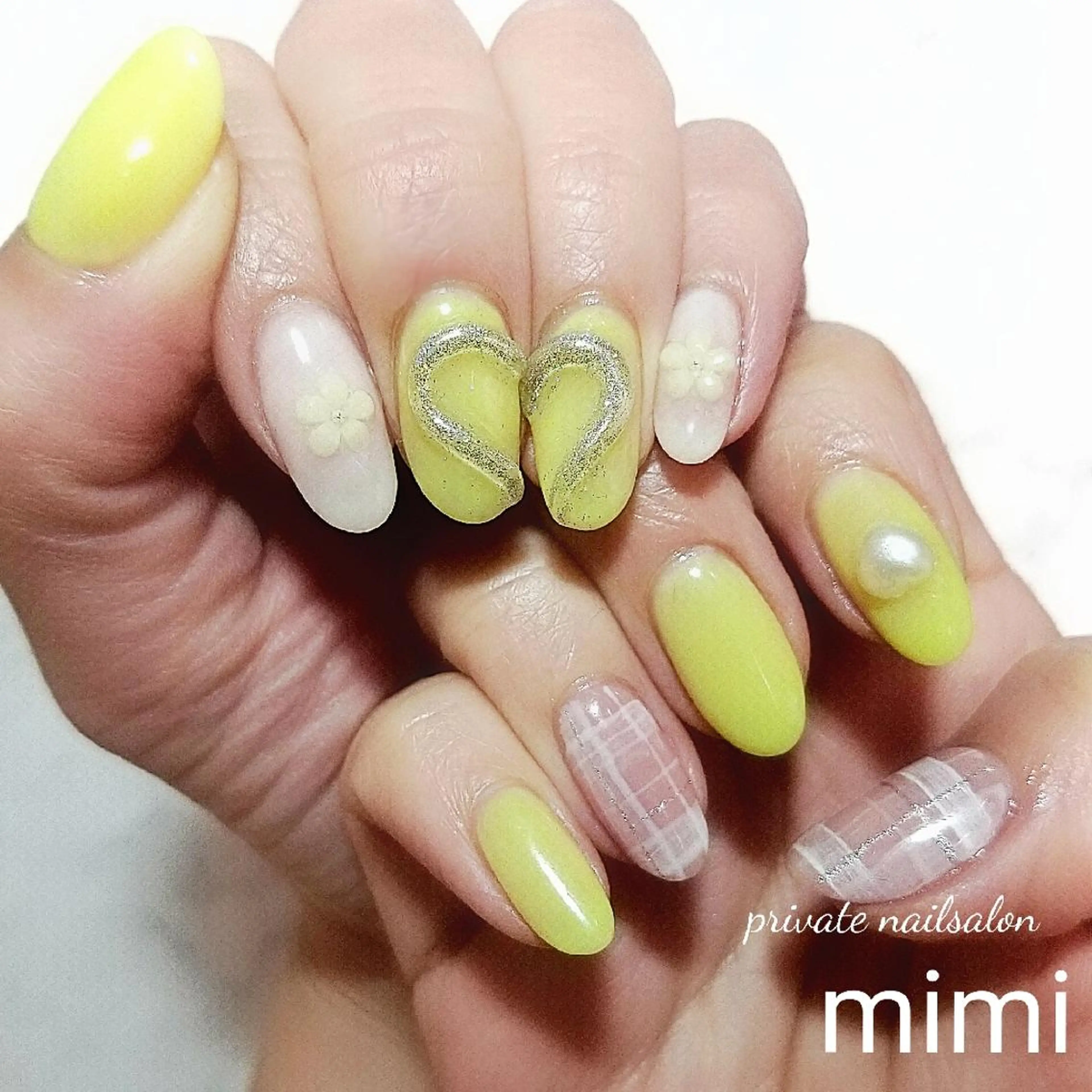 ネイル パステルネイル 春ネイル 黄色 ハンドネイル 博多ネイル ｍｉｍｉのネイルデザイン