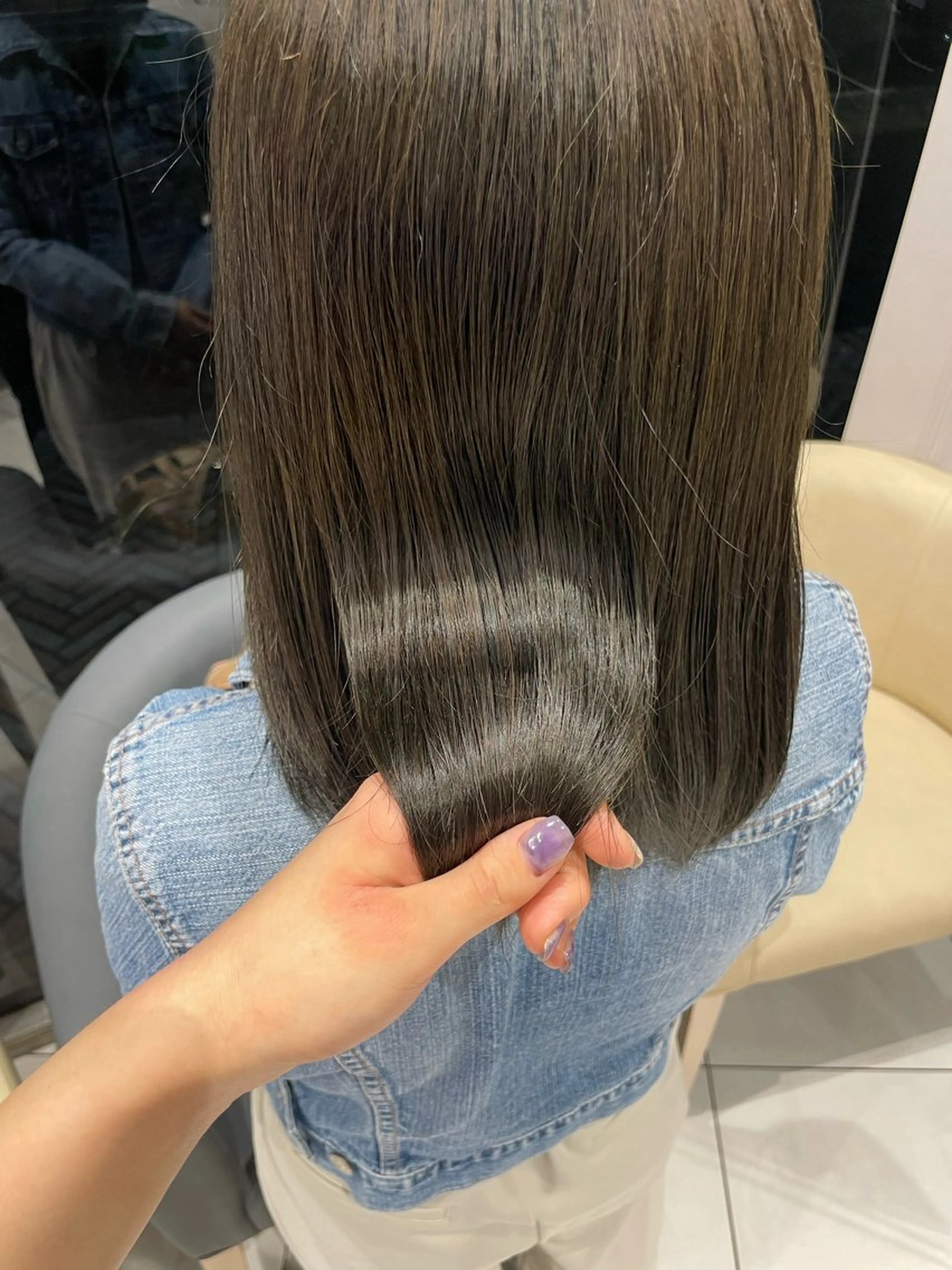 セミロング カラー 透明感カラー グレージュ オリーブグレージュ オリーブグレー カット ヘアカラー クロスパーマ/うる艶 カラー/Kurumiのヘアスタイル