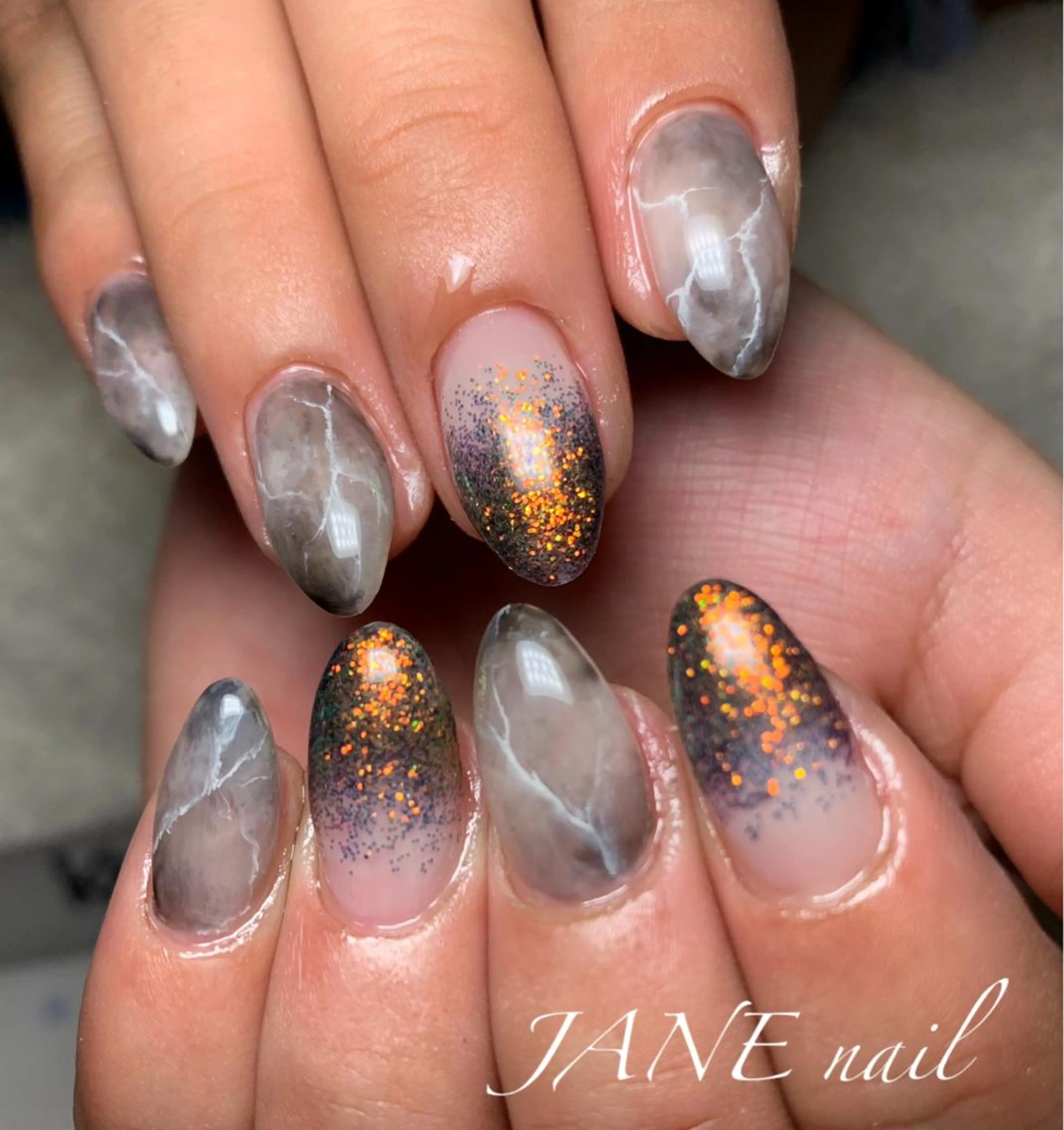 ネイル フットネイル 大理石ネイル(マーブル) ニュアンスネイル ストーンネイル 冬ネイル Nail Salon JANEのネイルデザイン