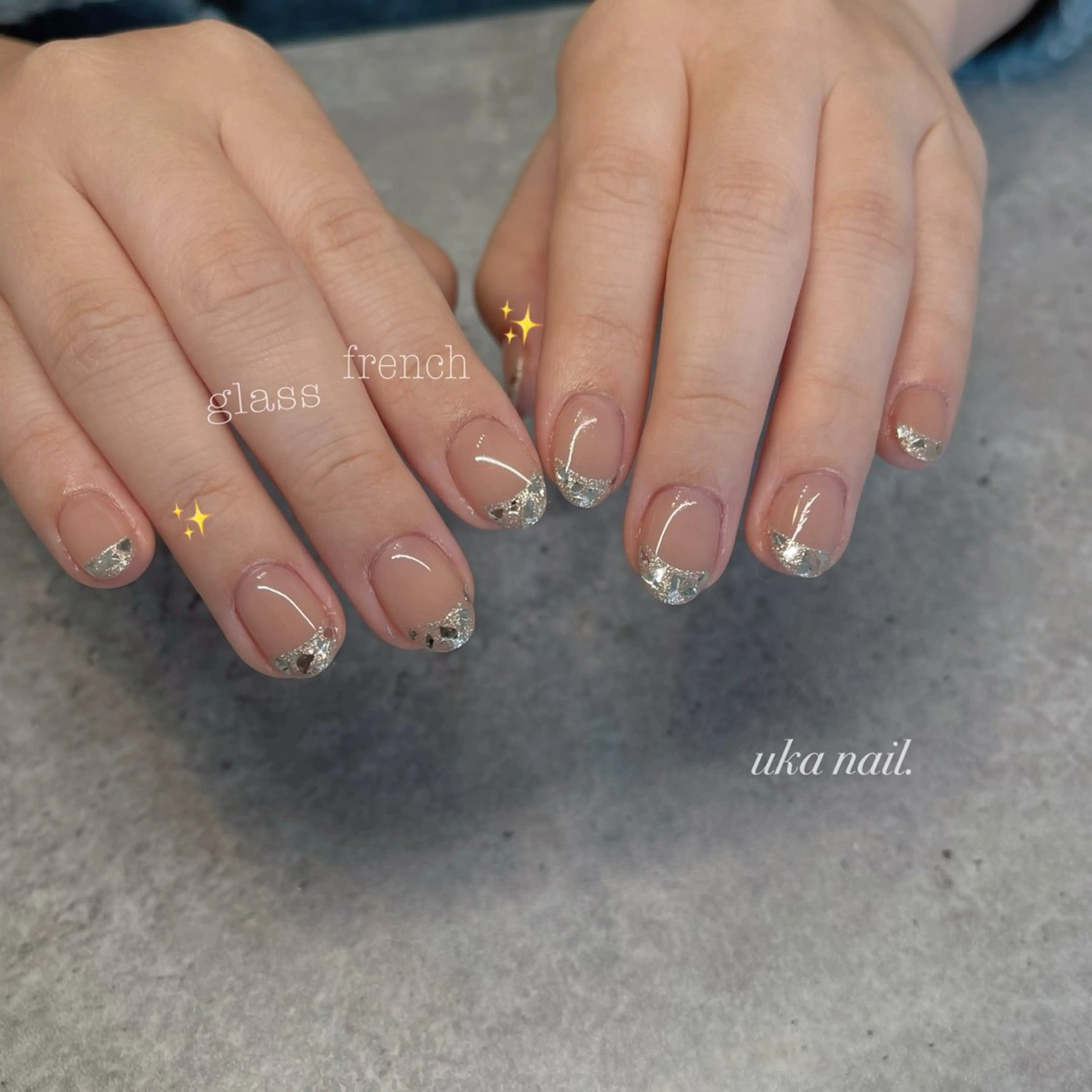 ネイル フレンチネイル ガラスフレンチ ハンドネイル uka nailのネイルデザイン