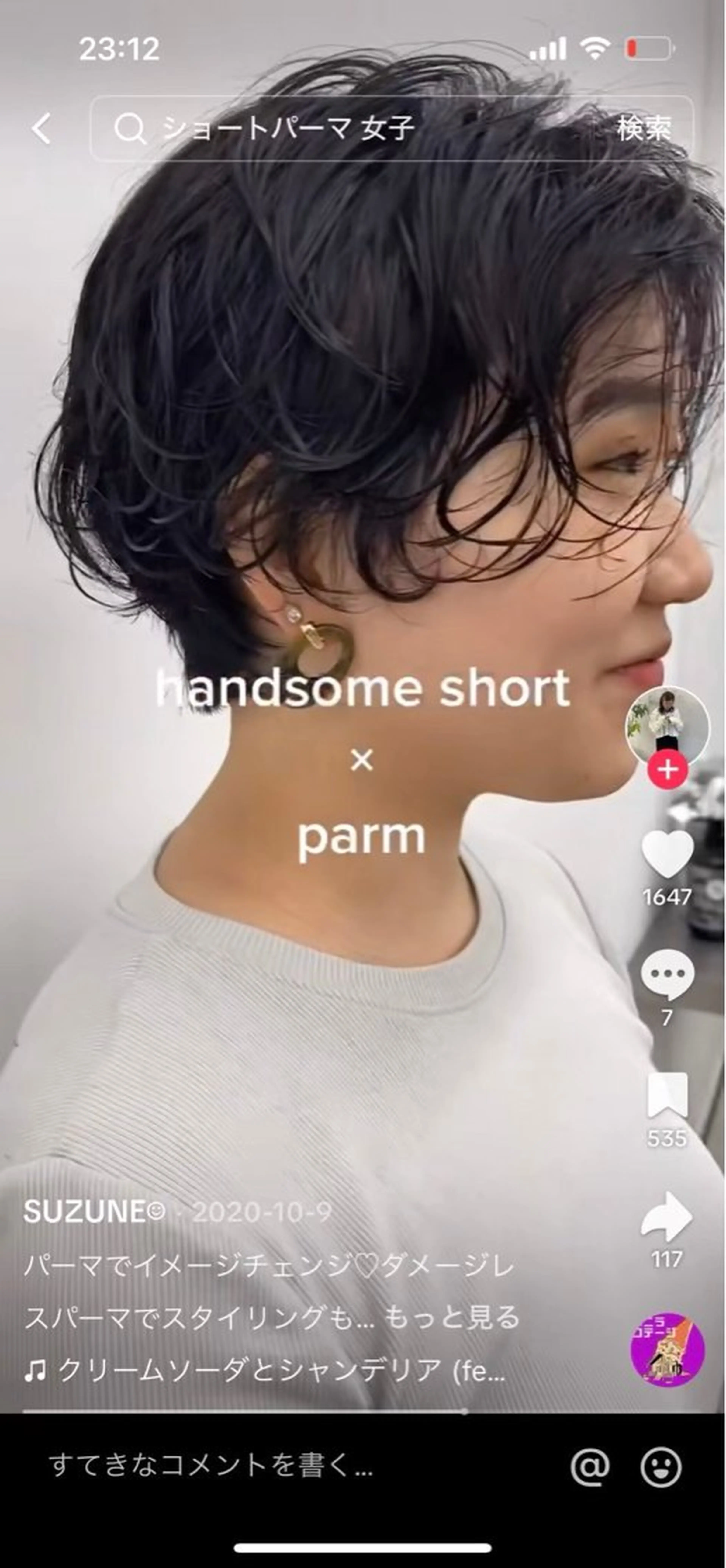 ショート パーマ 田井 珠利斗のヘアスタイル