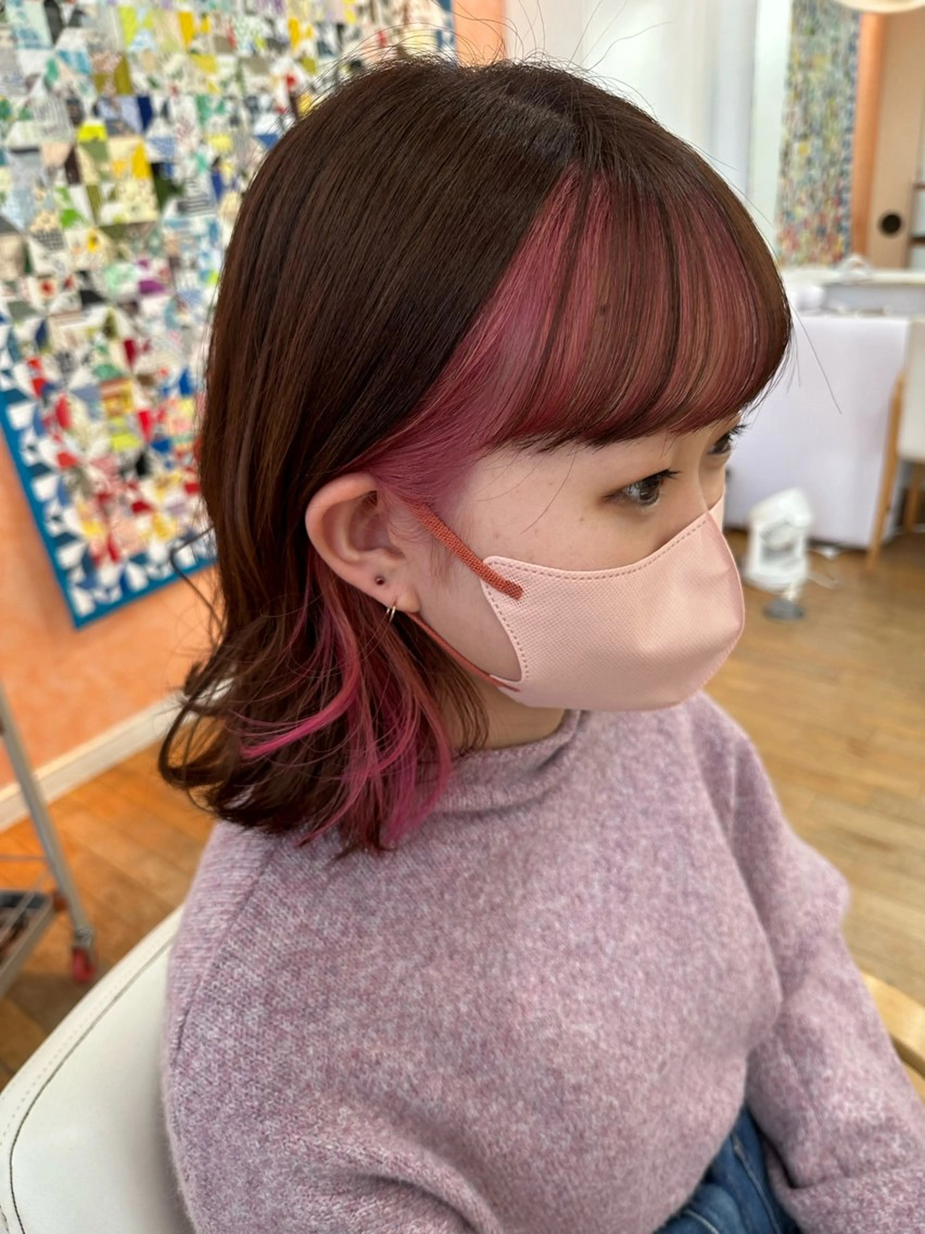 カラー ミストバング  フェイスフレーミング ピンクカラー ヘアカラー 山本 瑠華のヘアスタイル