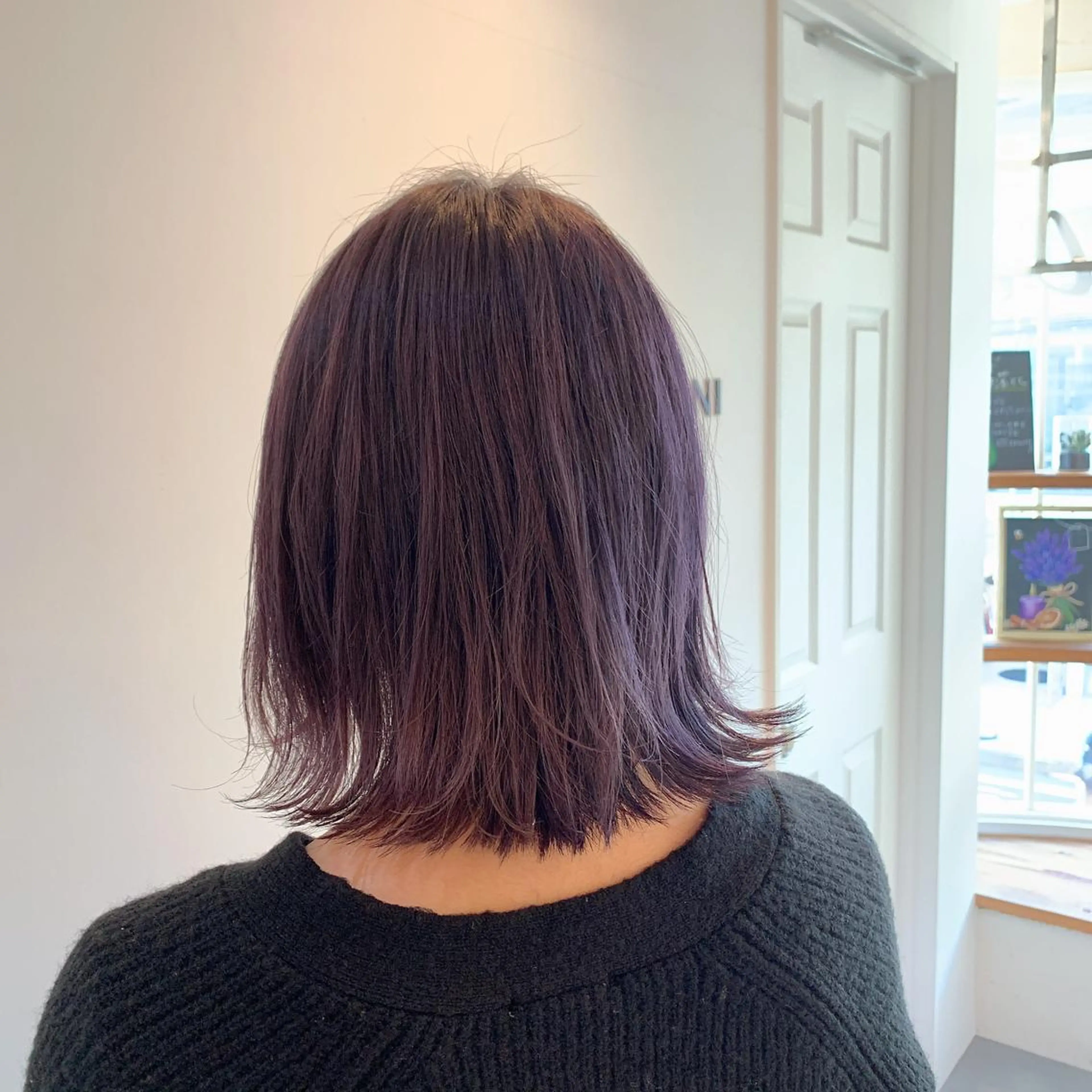 ショート カラー ヘアアレンジ 切りっぱなしボブ パープルカラー ボブ JYUNESU表参道所属・似合わせhair🔸 アサダ タカコ🔸のヘアスタイル