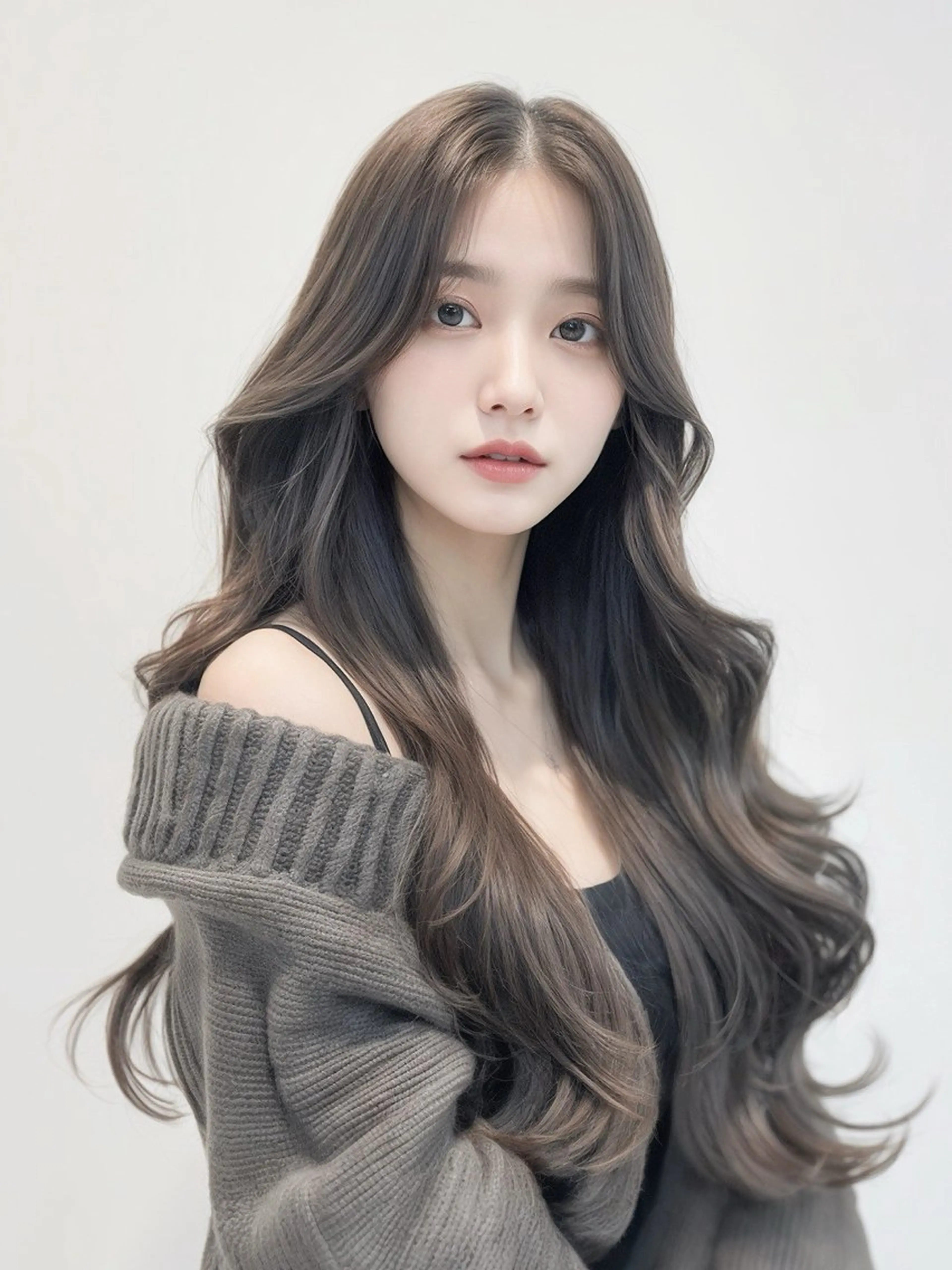 ロング カラー パーマ 顔周りカット 韓国風ヘア レイヤーカット 梅田茶屋町Core Juriのヘアスタイル