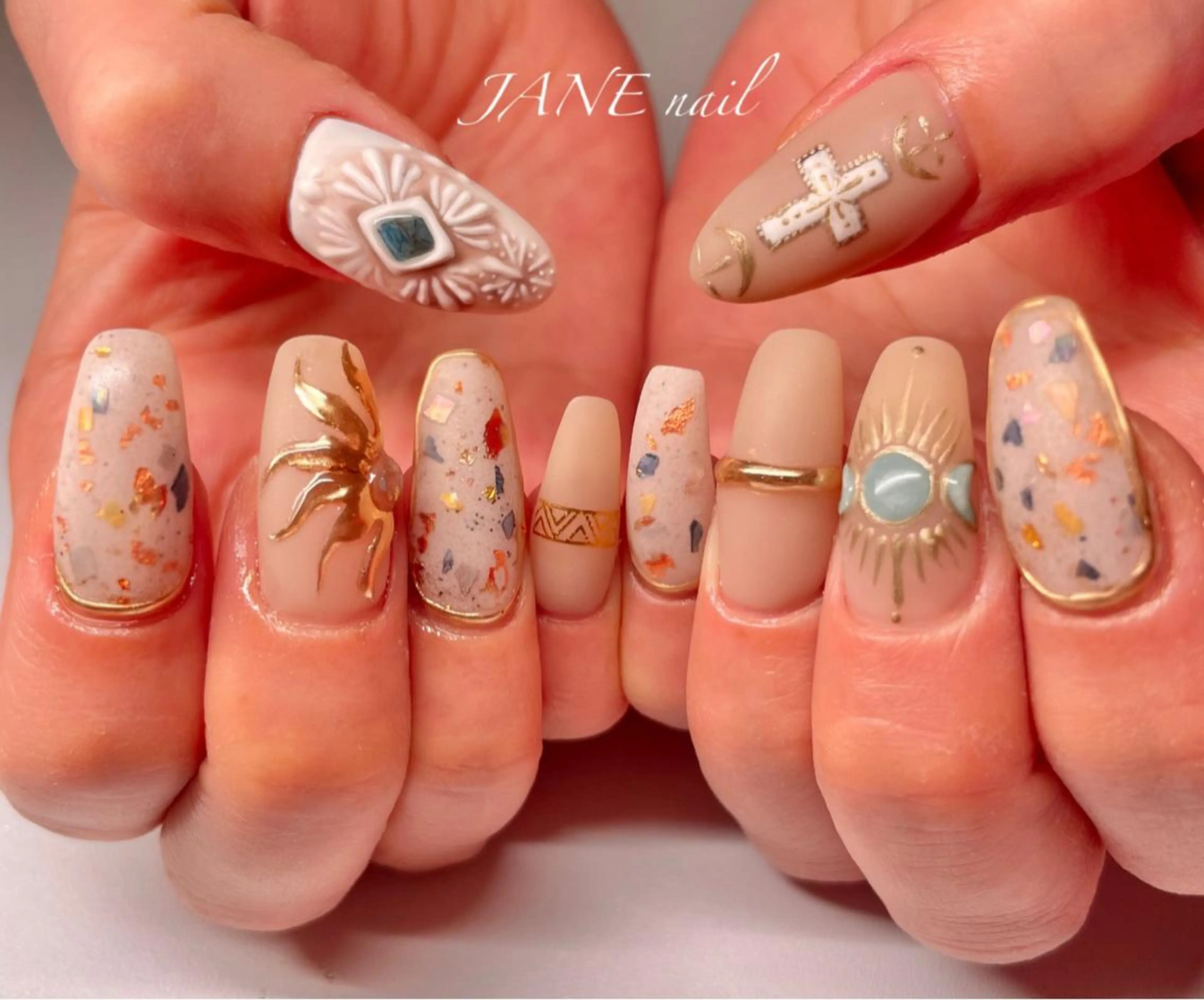 ネイル ブラウン フットネイル ロングネイル 冬ネイル ハンドネイル Nail Salon JANEのネイルデザイン