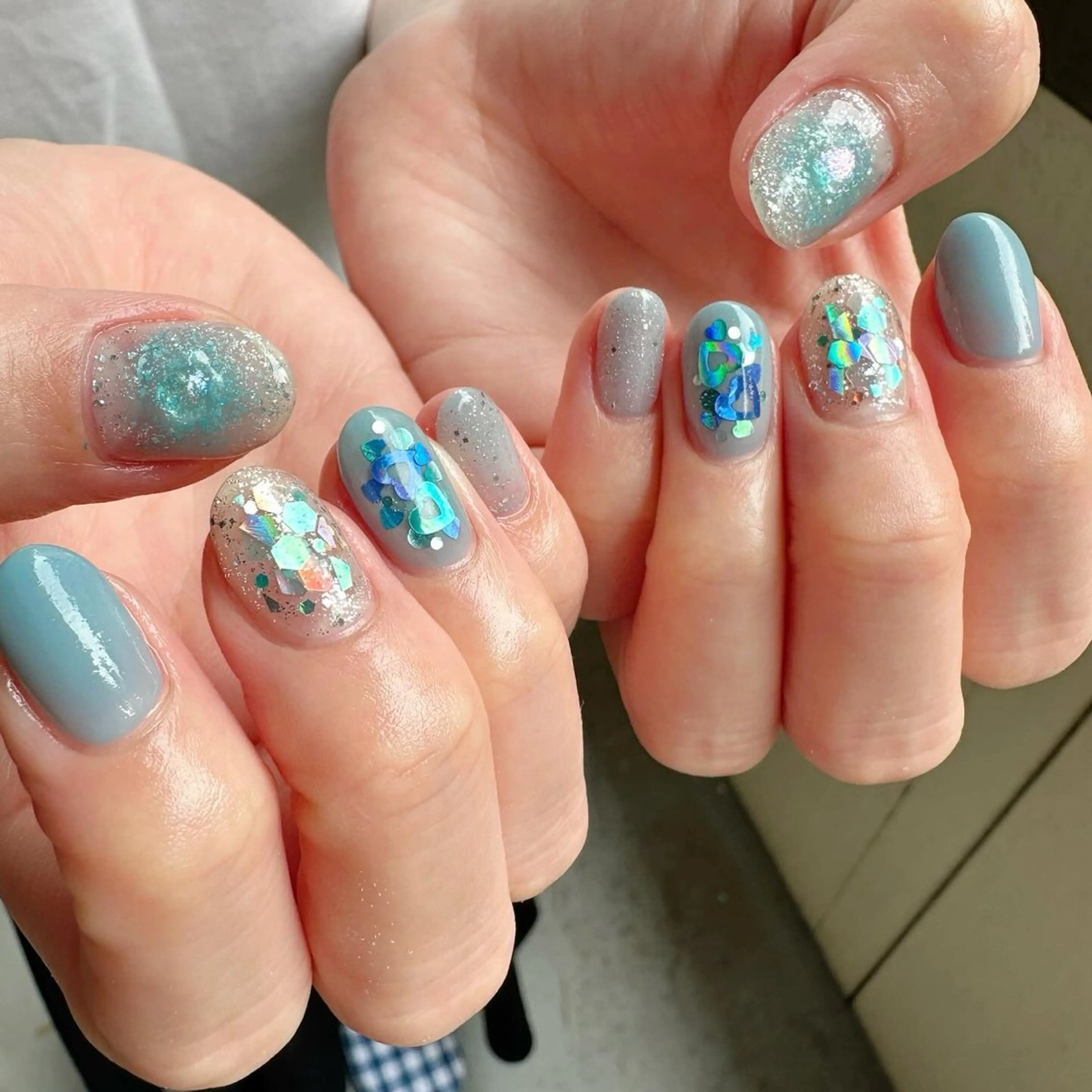 ネイル ブルー チークネイル ハート 氷ネイル・うるうるネイル 韓国ネイル 🪞KAPE NAIL 🪞のネイルデザイン