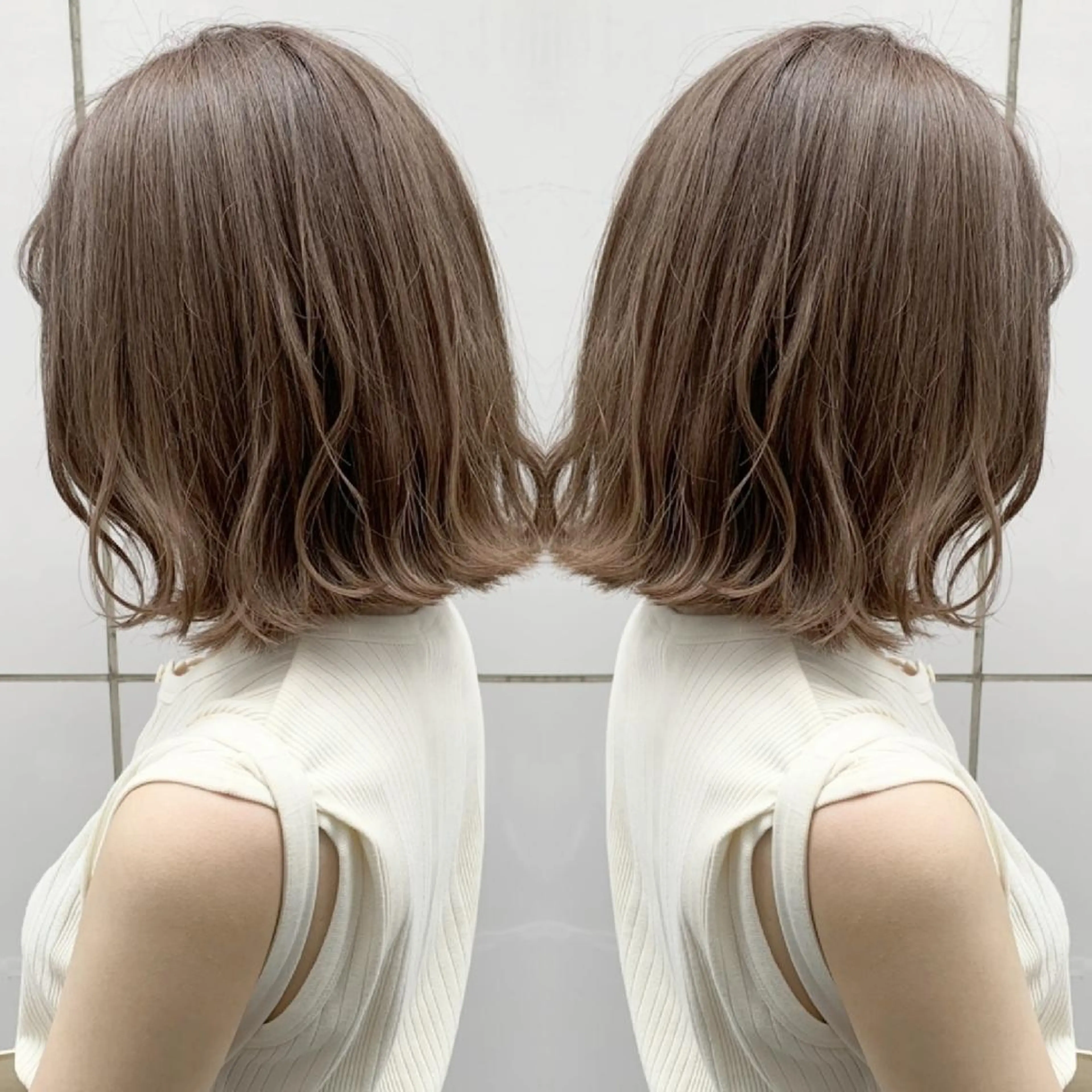 ミディアム カラー ヘアアレンジ ベージュカラー ミルクティーベージュ 竹内啓太 ボブのヘアスタイル