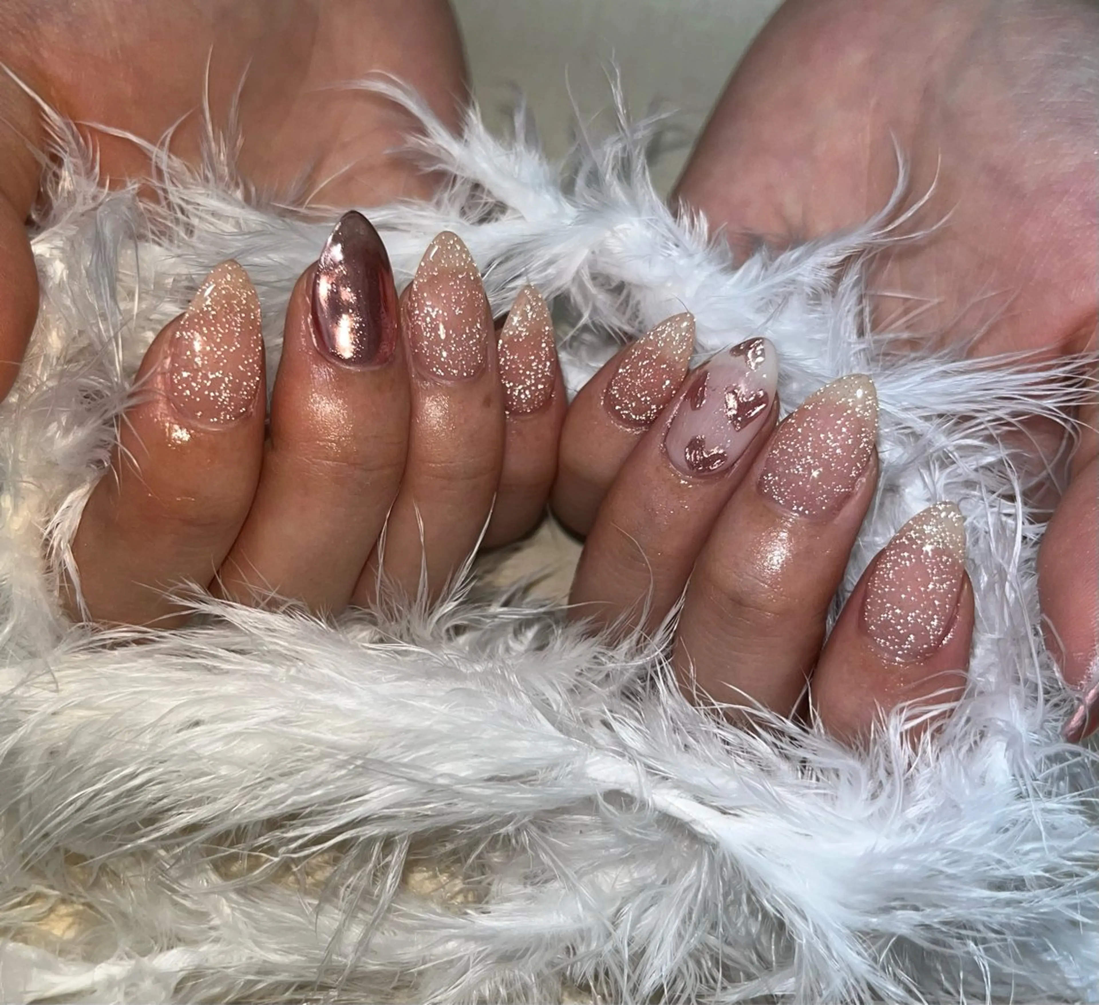 ネイル フラッシュネイル ハート ミラーネイル ハンドネイル わたなべ さやかのネイルデザイン