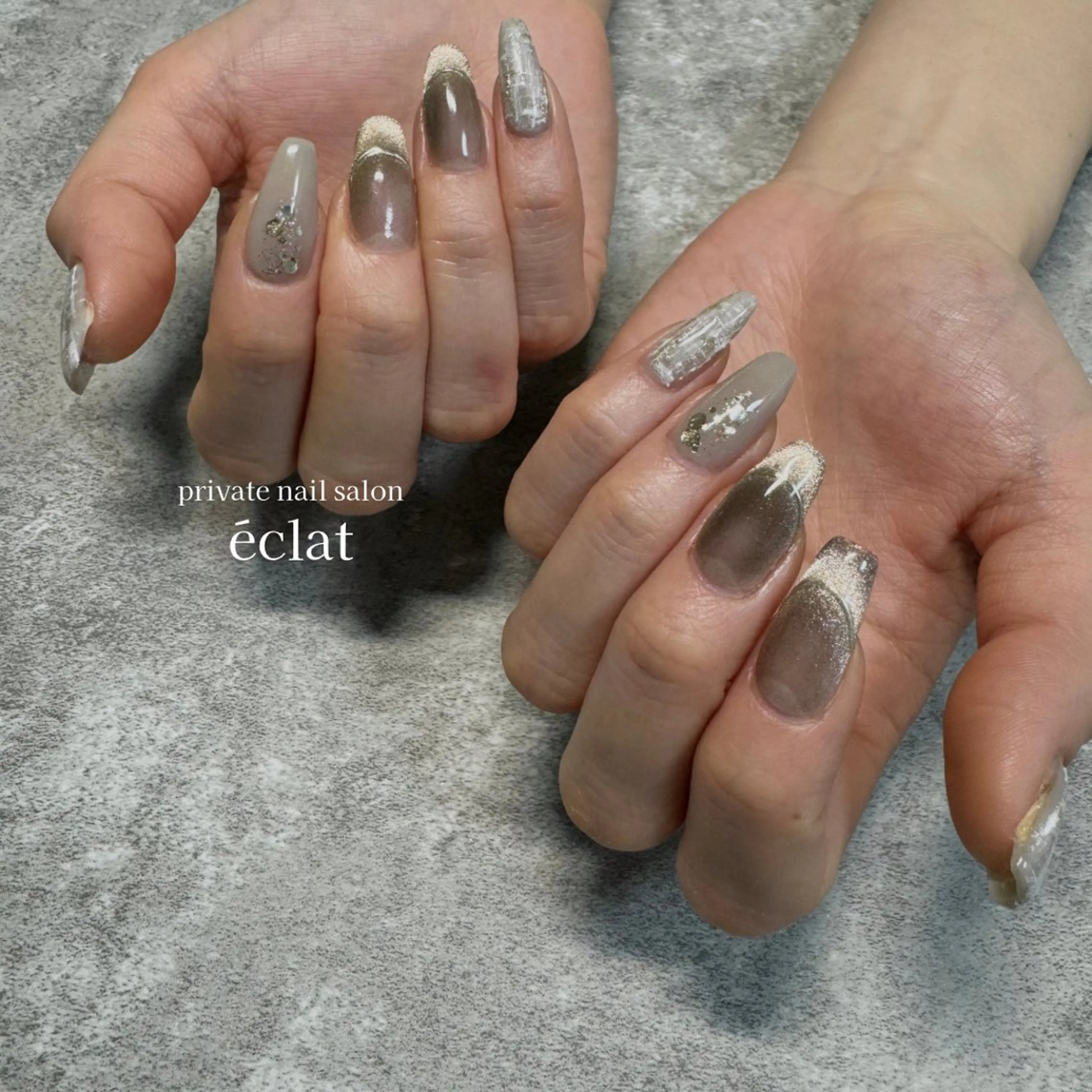 ネイル マグネットネイル ツイードネイル 冬ネイル nailsalon éclatのネイルデザイン