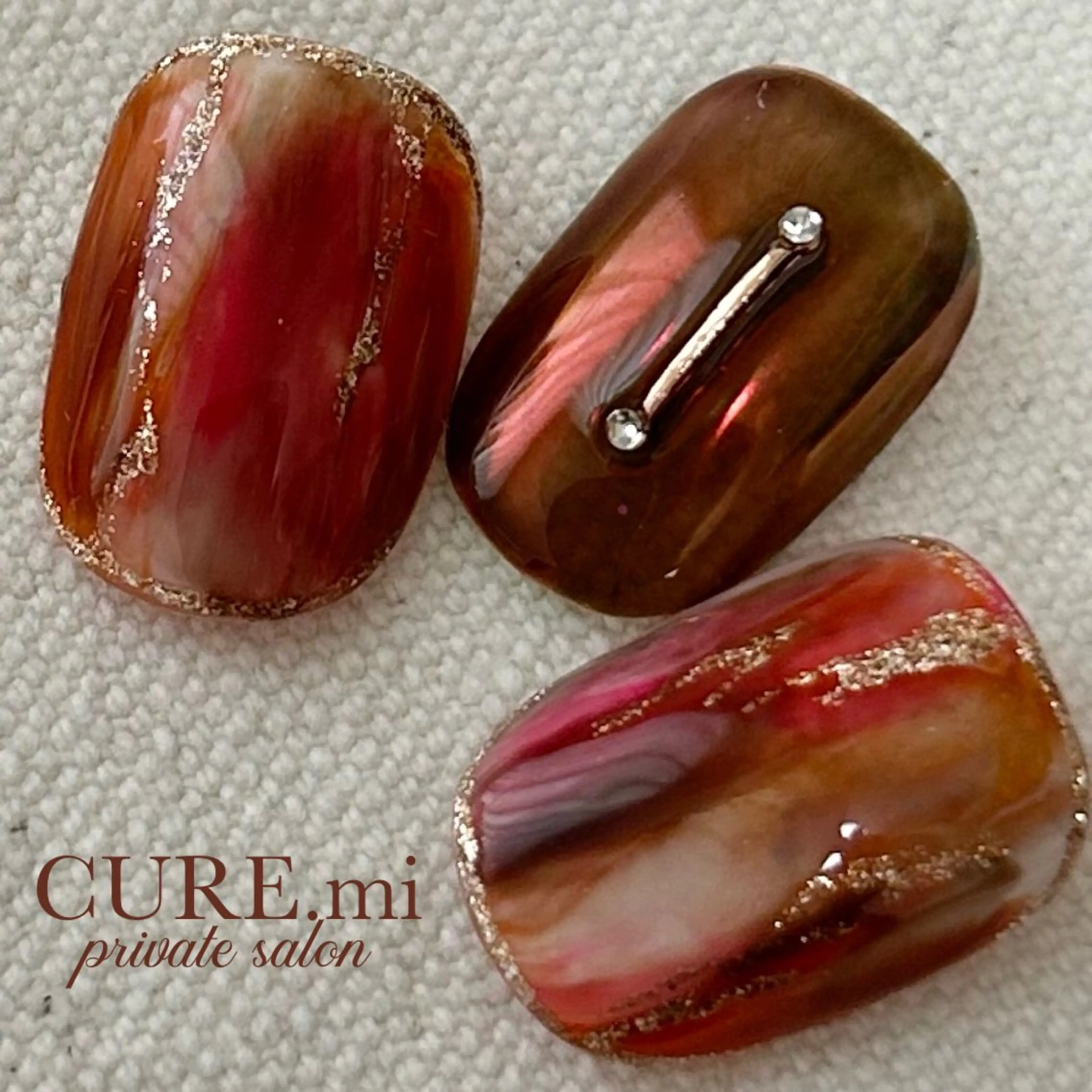 ネイル ブラウン オレンジ ハンドネイル ハンドケア CURE.mi所属・伊藤 美香のネイルデザイン
