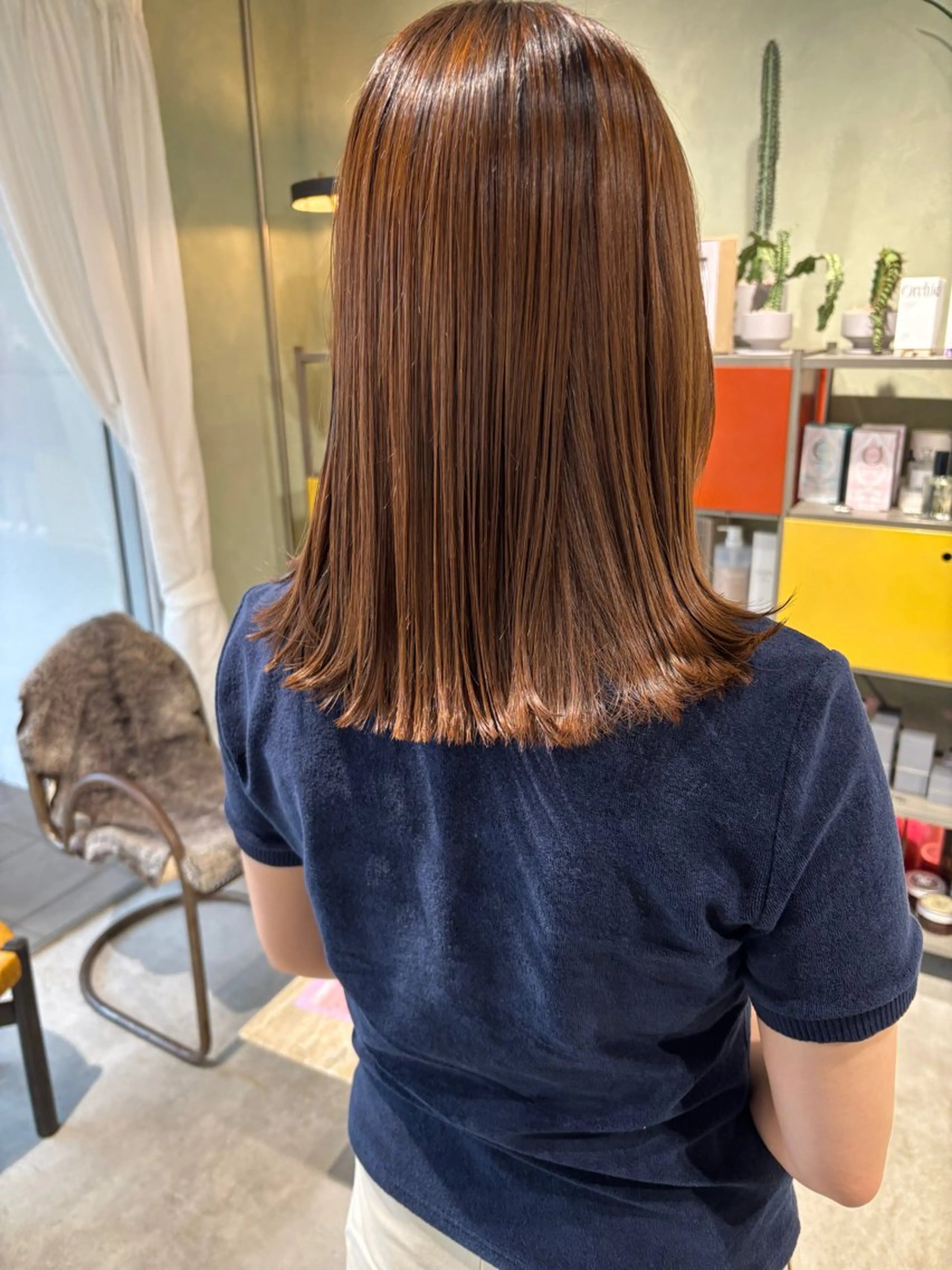 ミディアム 縮毛矯正 源内 花歩のヘアスタイル