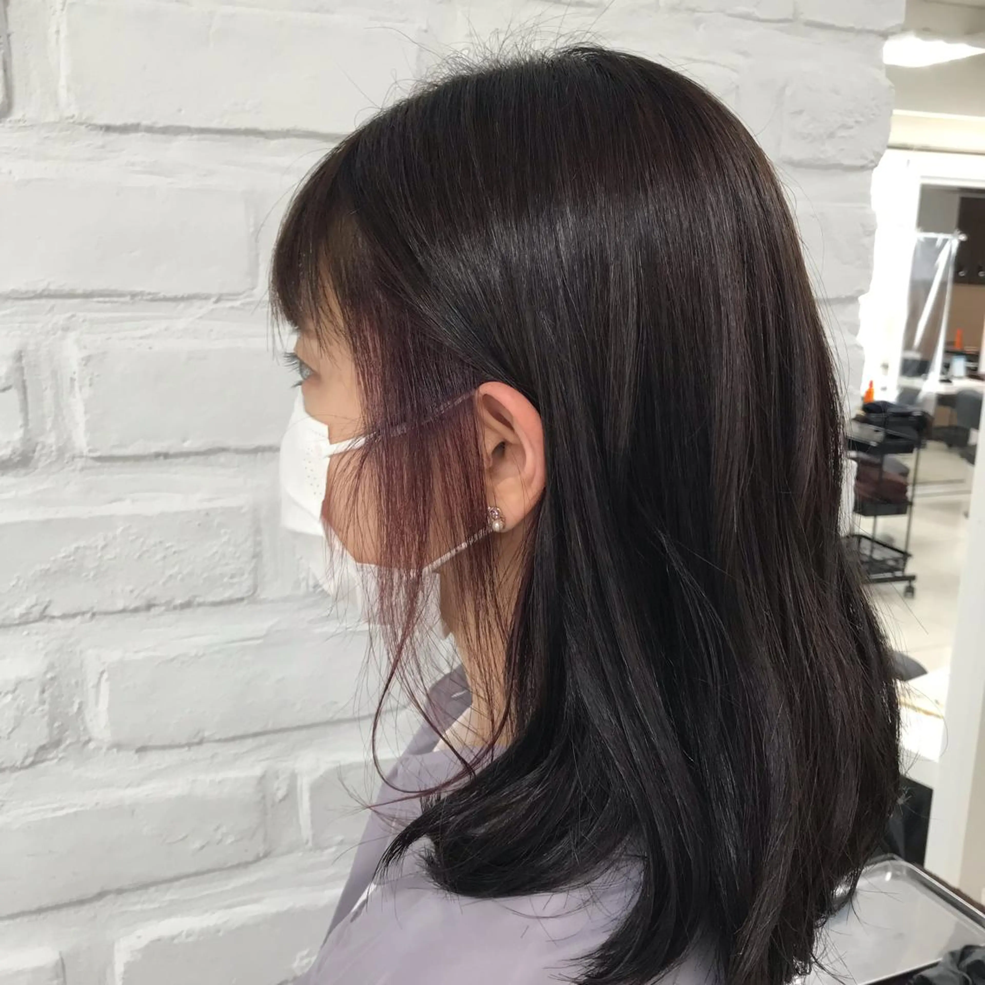 セミロング カラー ラベンダーカラー ピンクカラー ピンクラベンダー ヘアカラー トリートメント 暖色カラー🌹 中山由梨のヘアスタイル