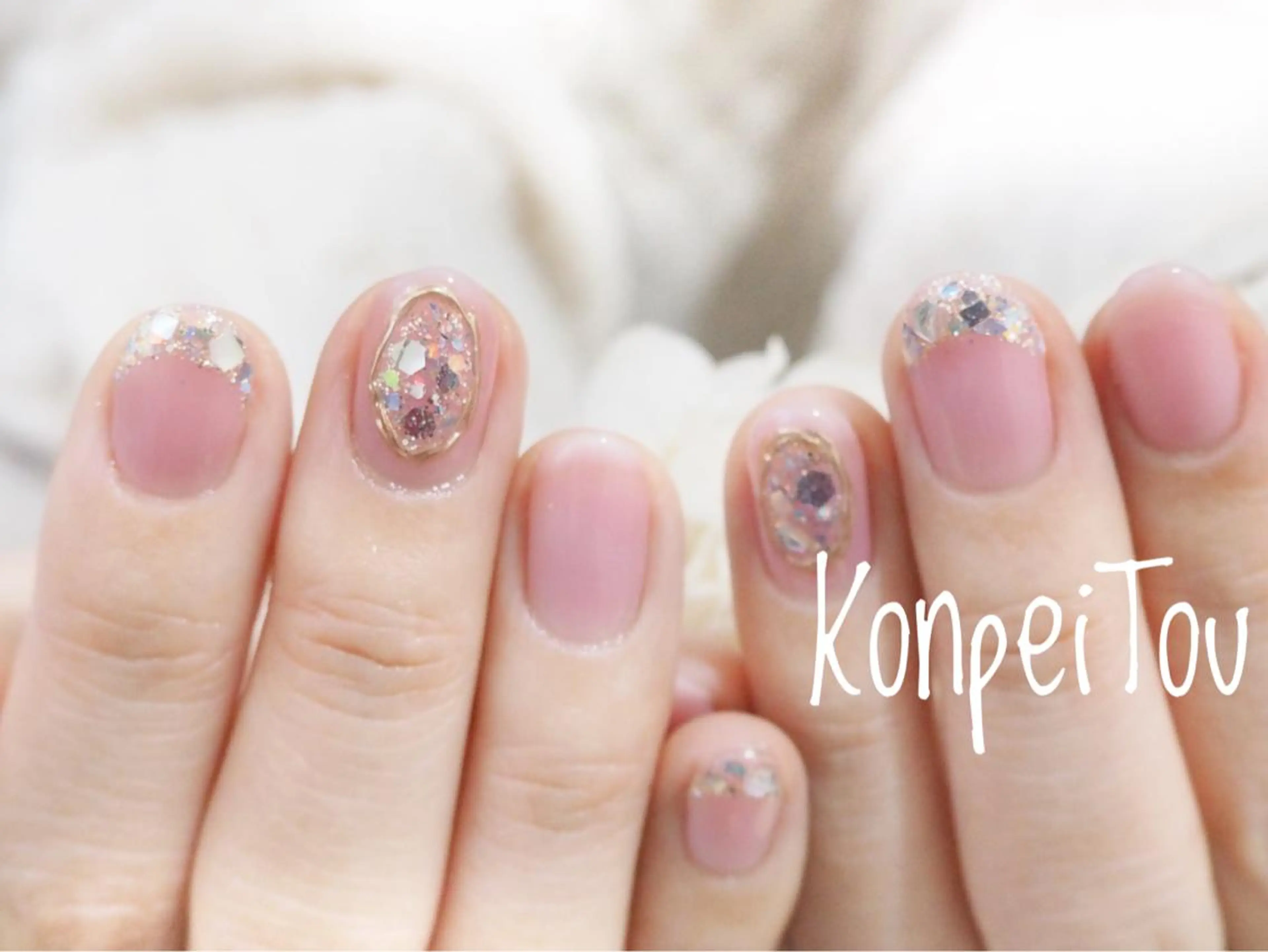 ネイル アートネイル 桜ネイル フレンチネイル ジェルネイル ガラスフレンチ ハンドネイル おうちのネイルサロン　konpeiTou〜こんぺいとう〜所属・おうちのネイルサロン KonpeiTouのネイルデザイン